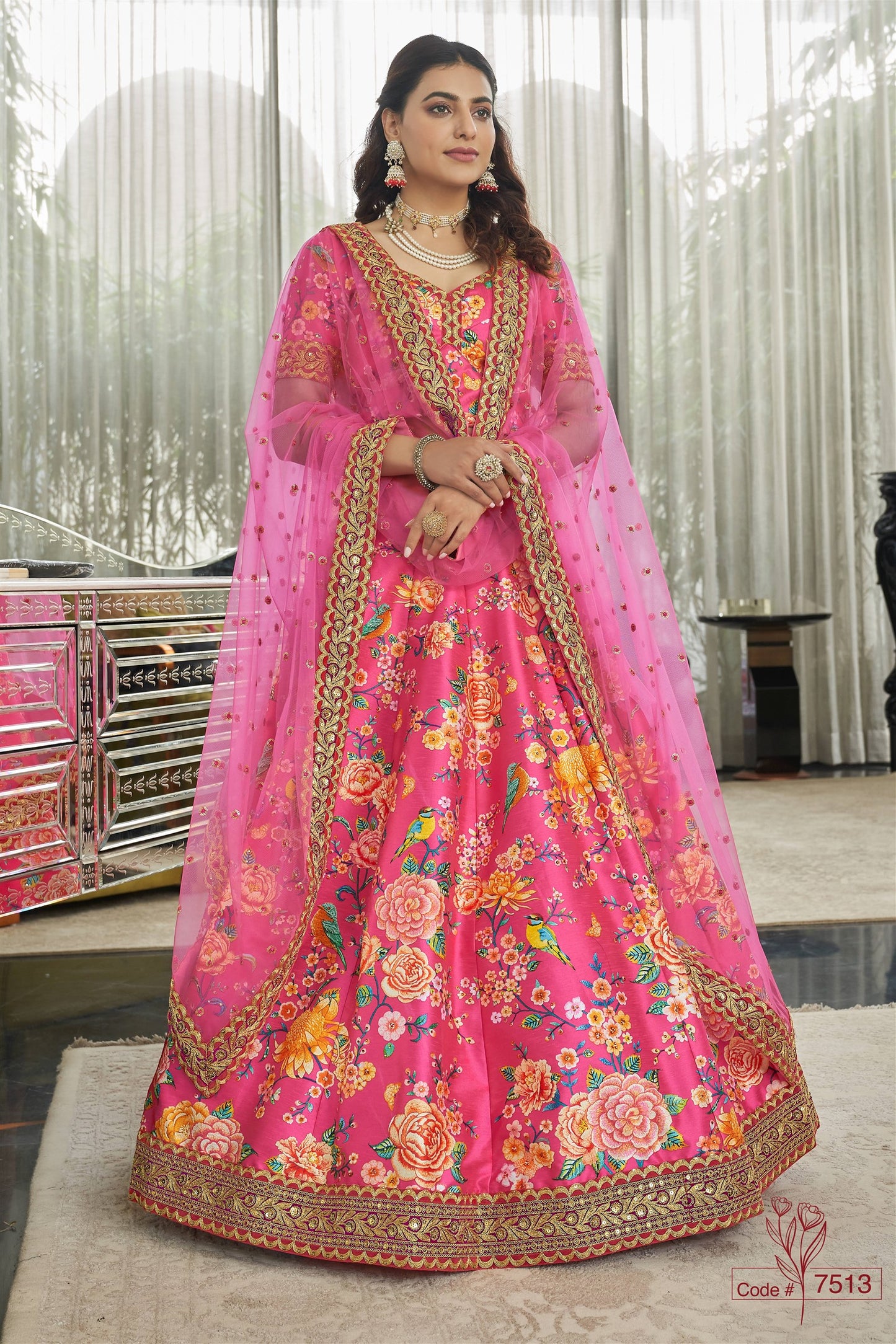 Modern Floral Lehenga Choli For Wedding Function in Pink color