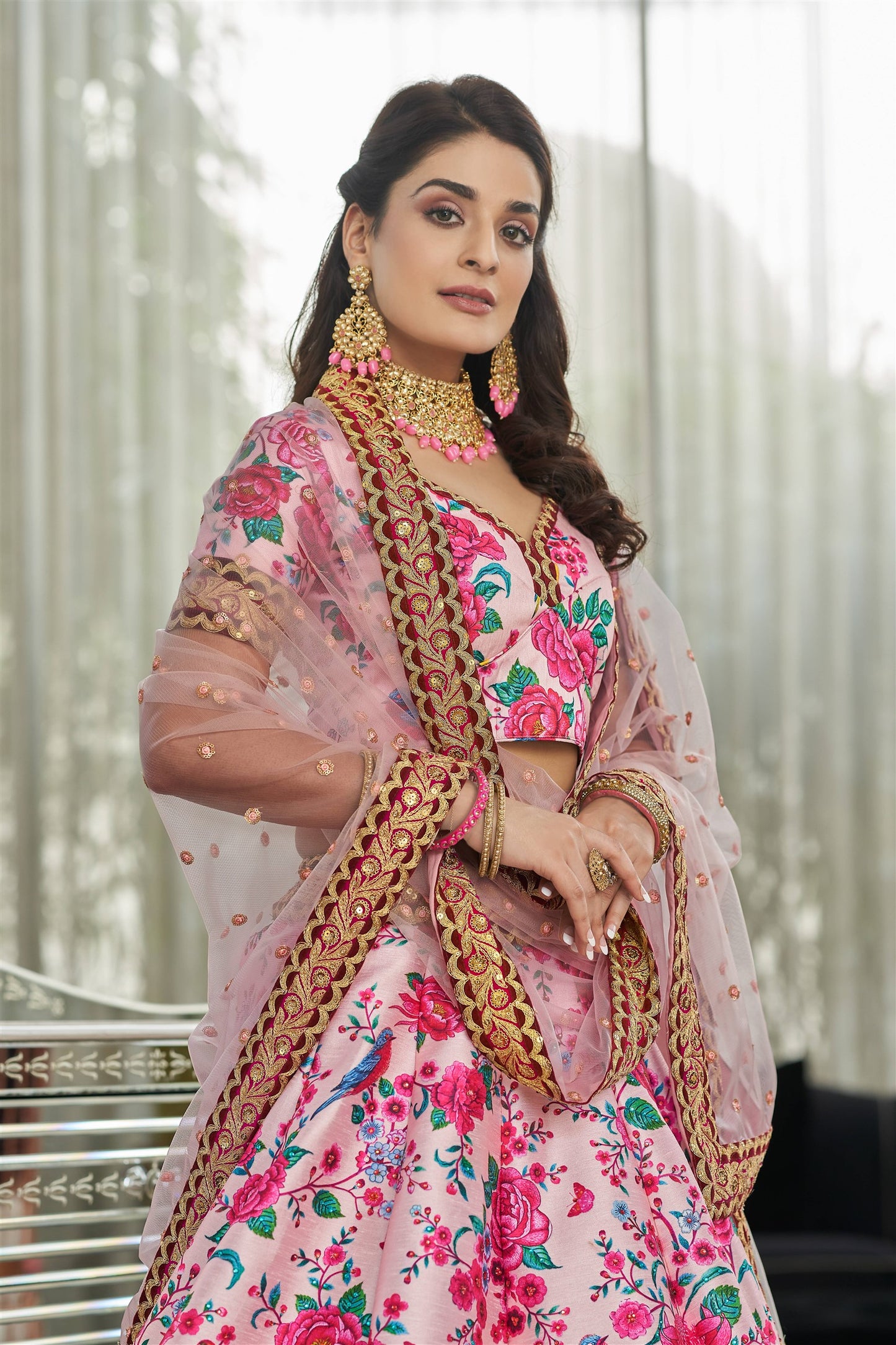 Modern Floral Lehenga Choli For Wedding Function in Lite Pink color