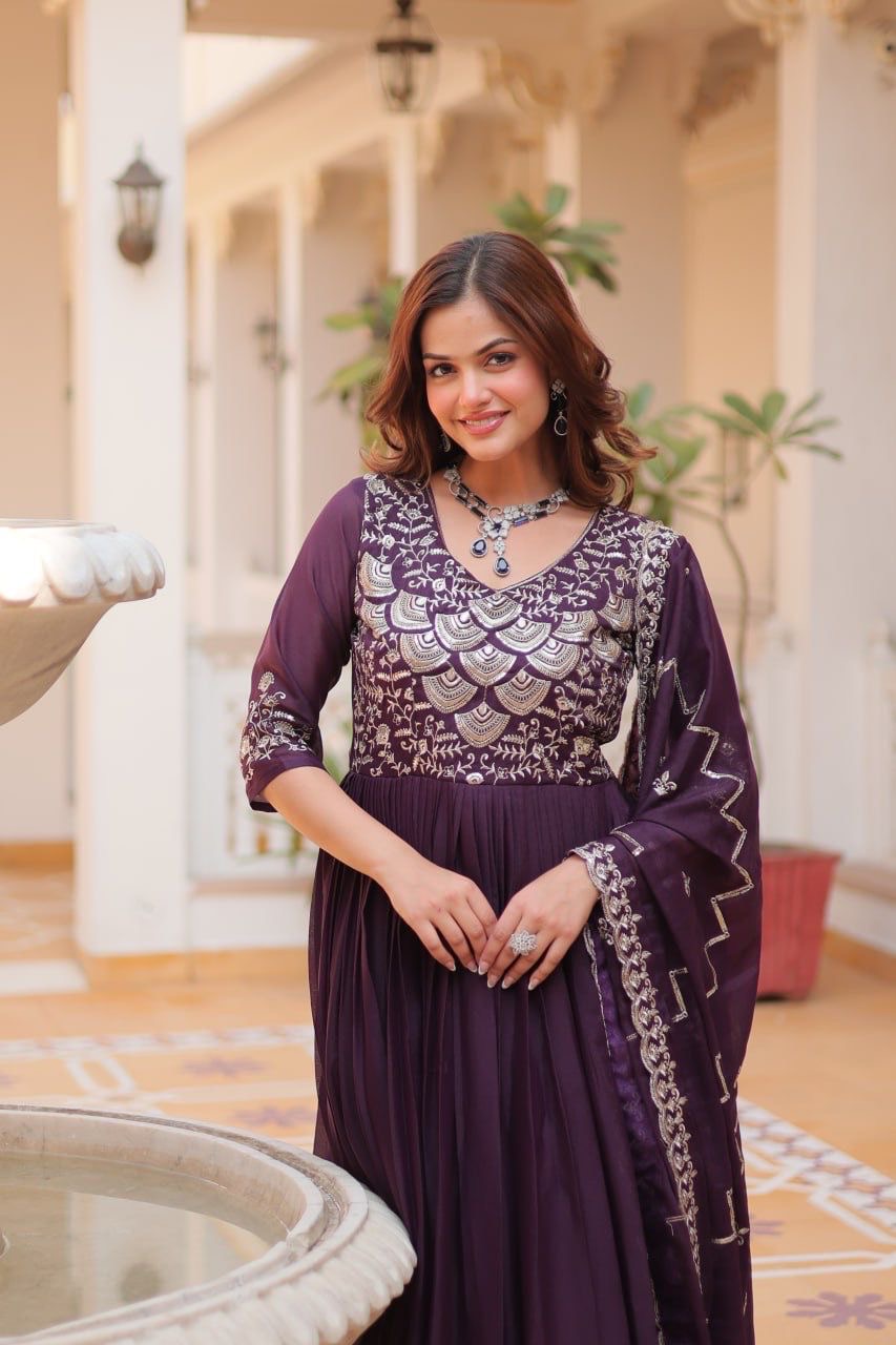 Purple Color Beautiful Anarkali Dress in Georgette Fabric