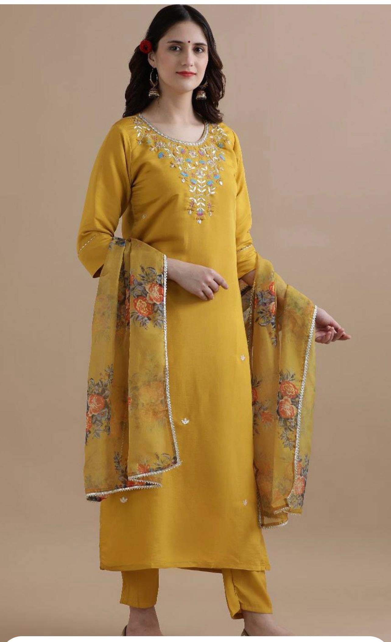 Yellow Color Beautiful Summer Wear Kurti Pent Set with dupatta