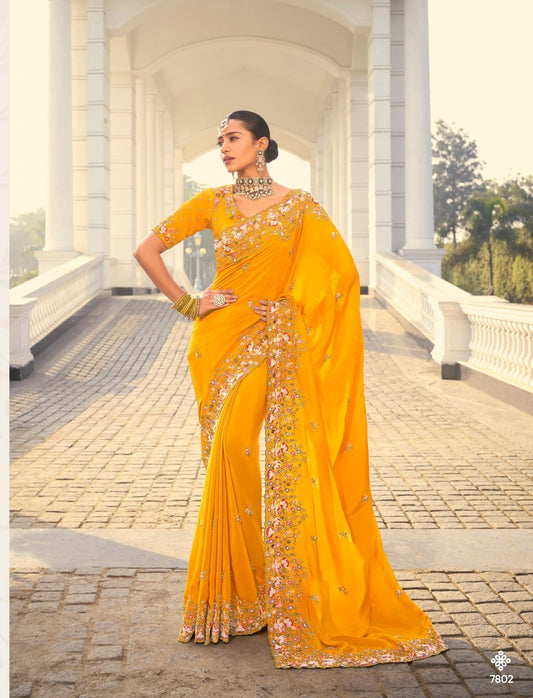 Yellow Color Beautiful Pure Crape Saree