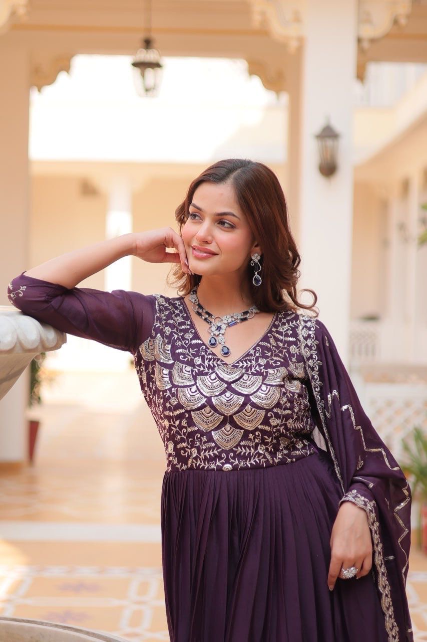 Purple Color Beautiful Anarkali Dress in Georgette Fabric