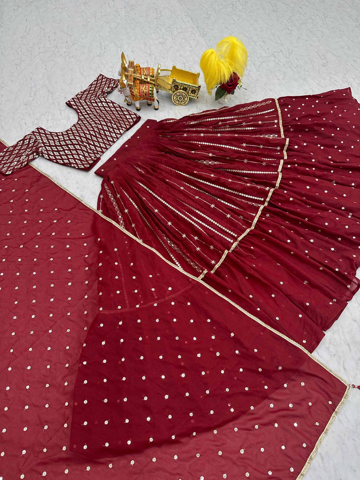 Red Color Beautiful Partywear Lehenga Choli in Geogette Fabric