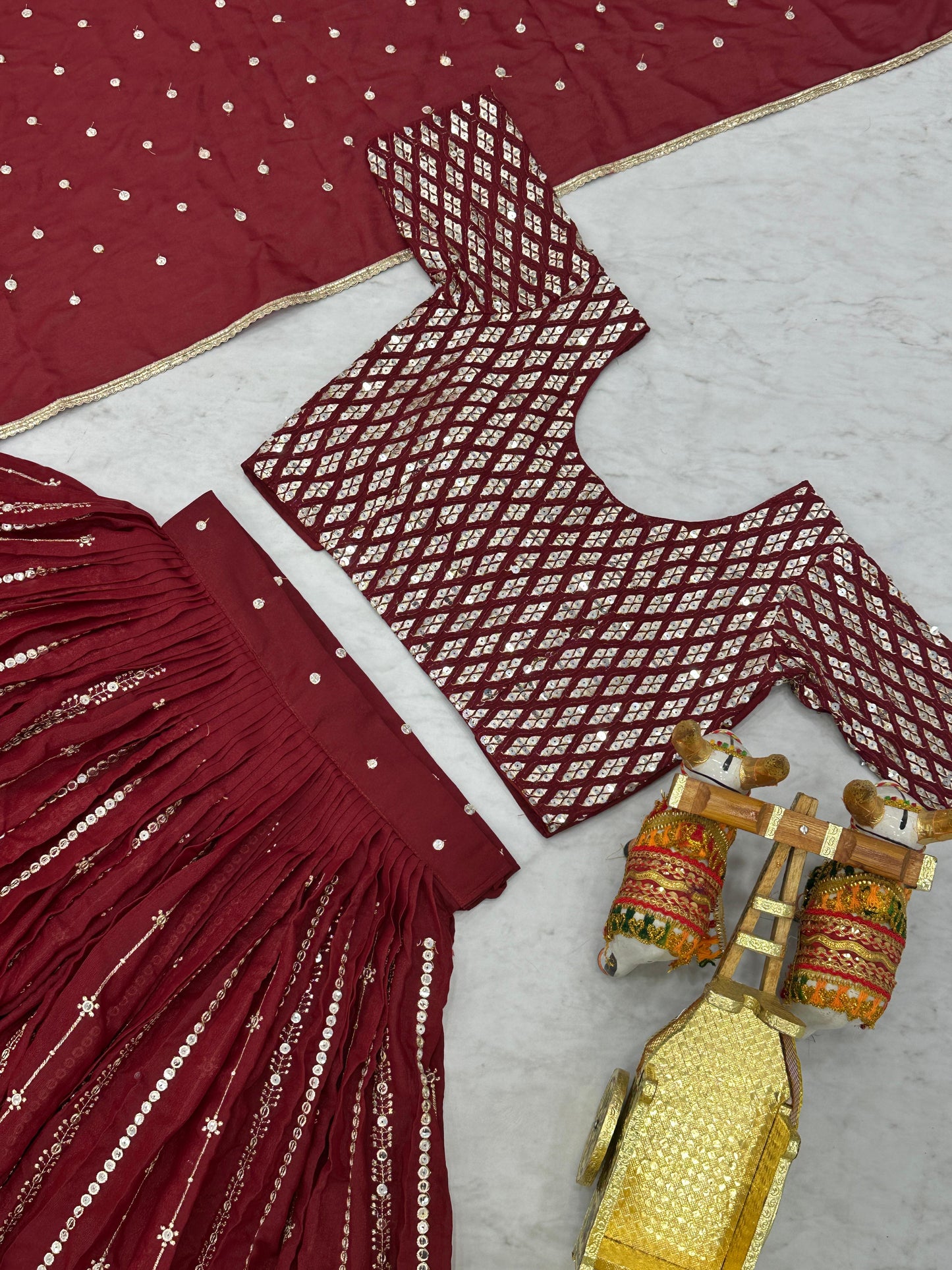 Red Color Beautiful Partywear Lehenga Choli in Geogette Fabric