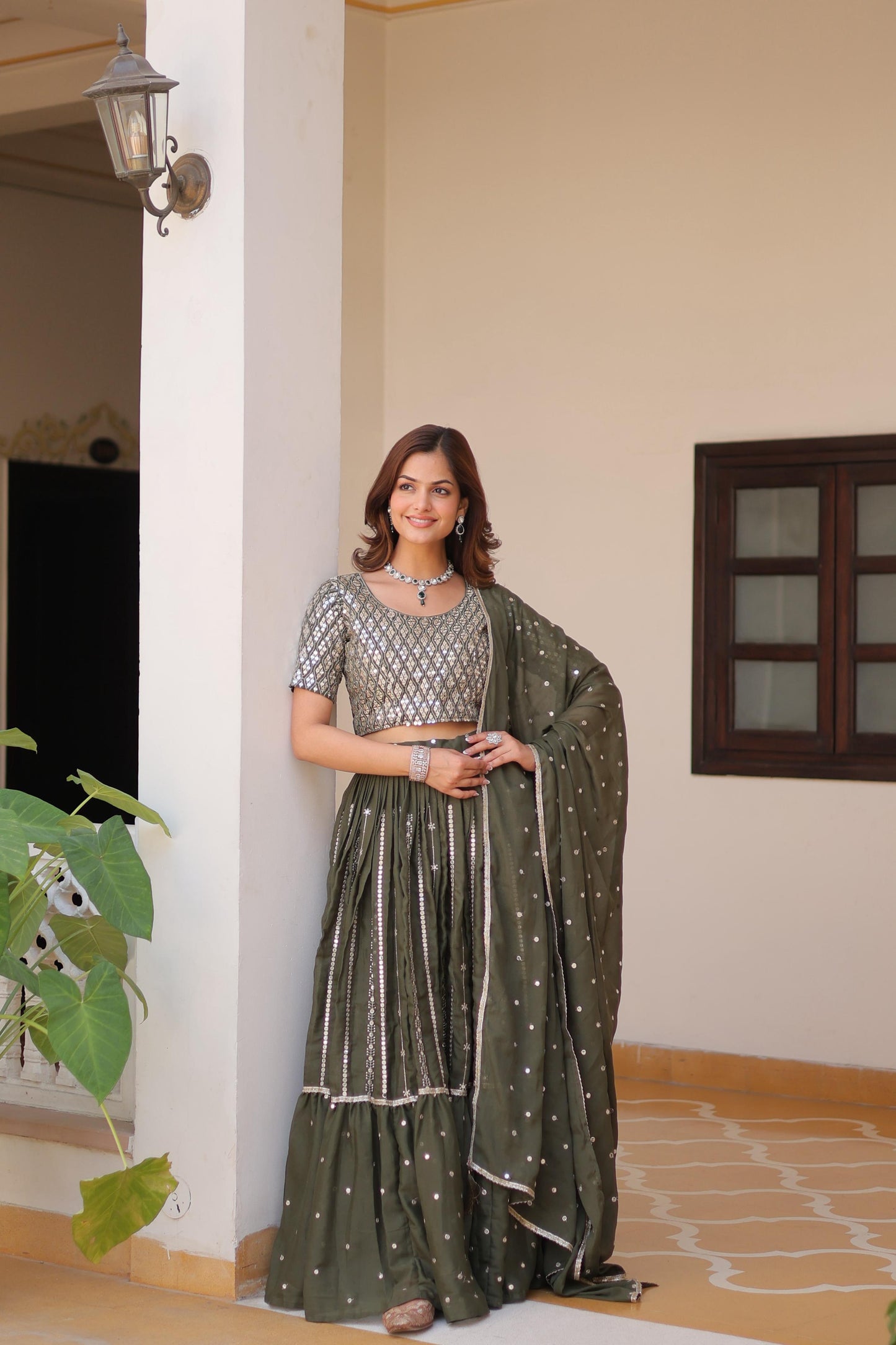 Green Color Beautiful Partywear Lehenga Choli in Geogette Fabric