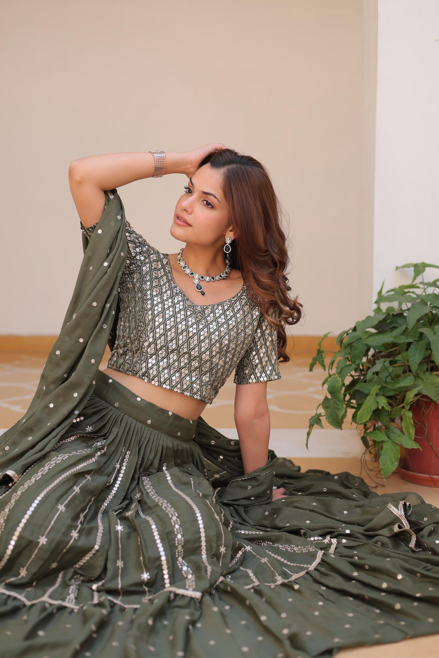 Green Color Beautiful Partywear Lehenga Choli in Geogette Fabric