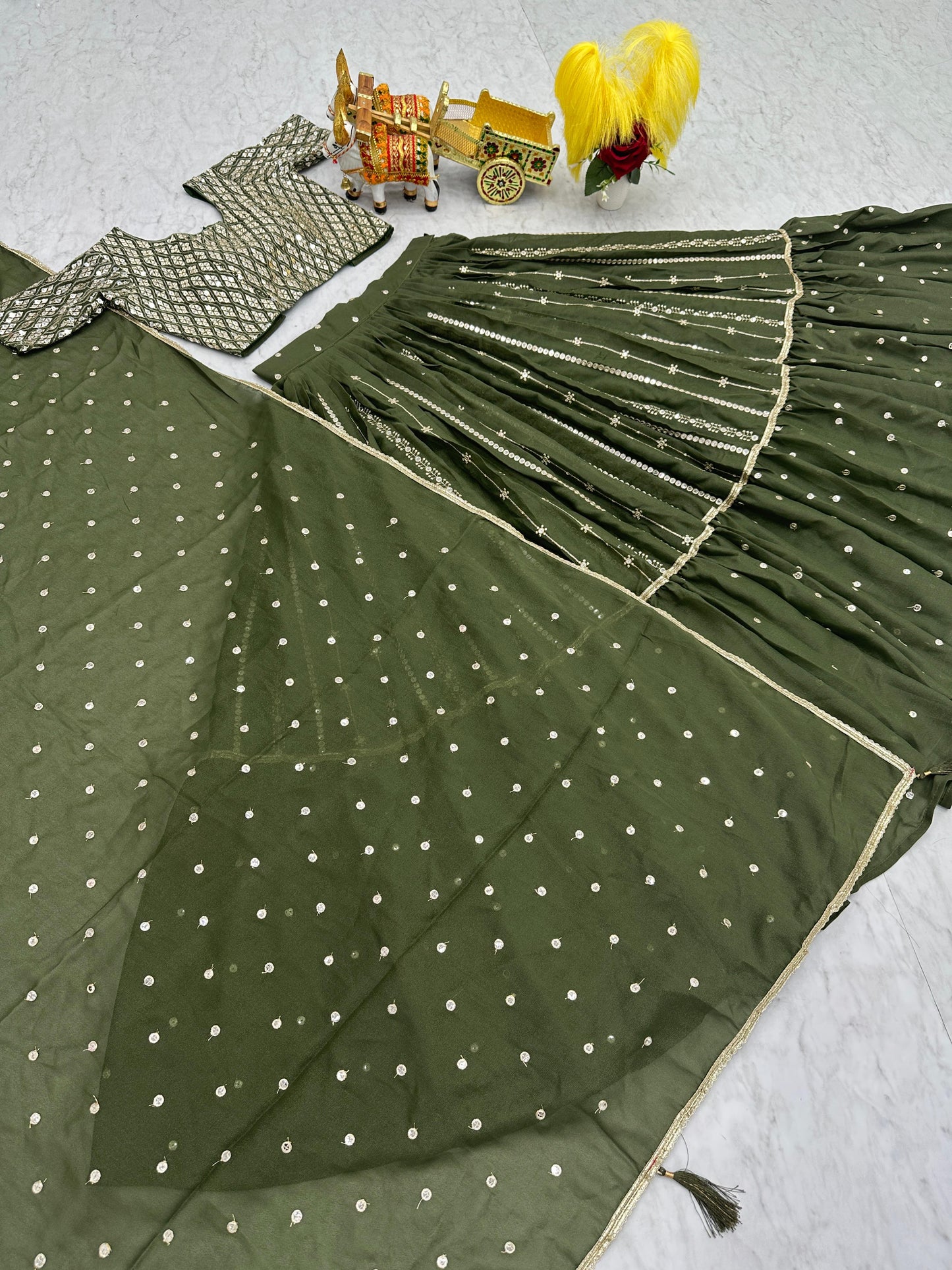 Green Color Beautiful Partywear Lehenga Choli in Geogette Fabric