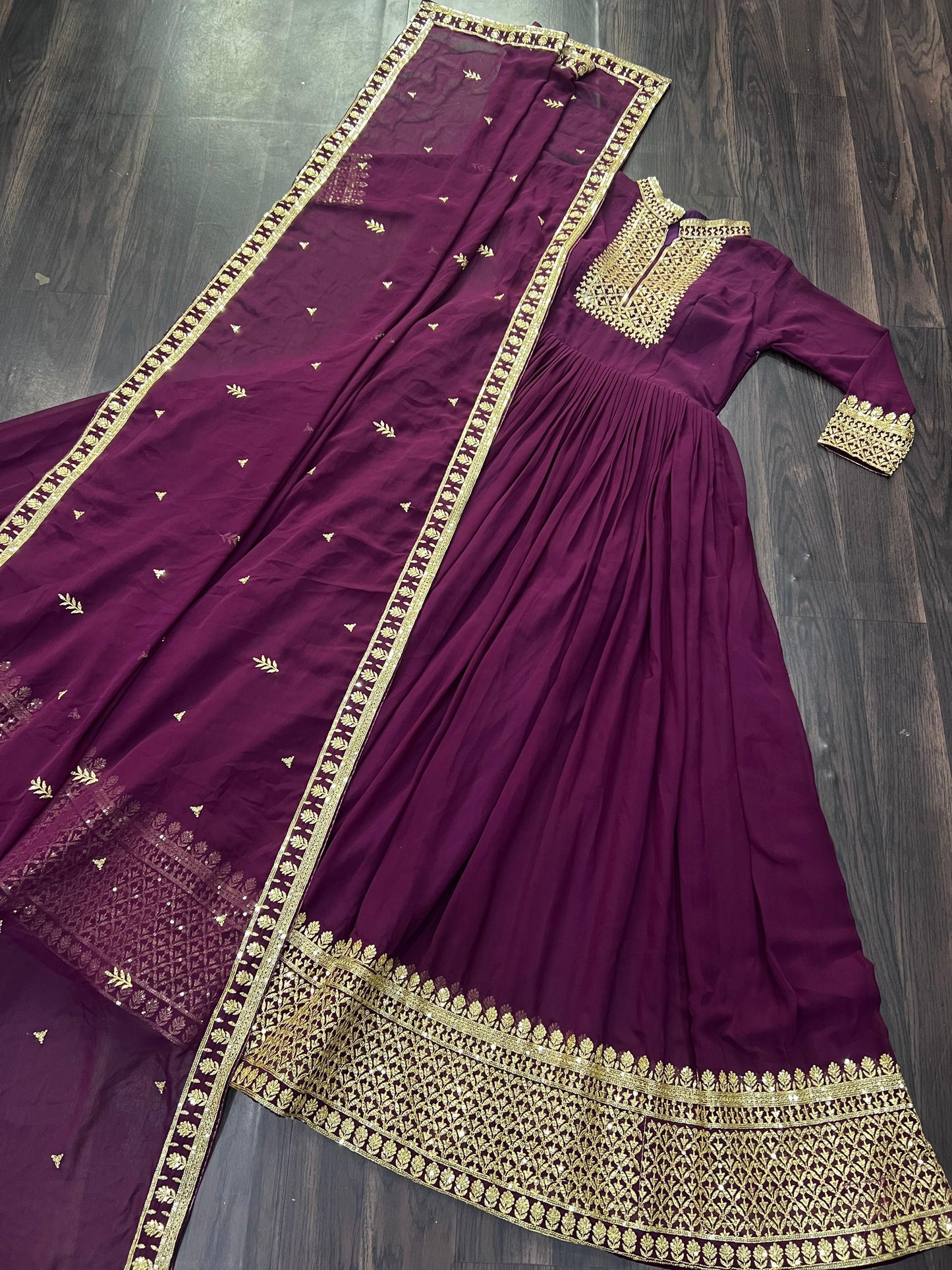 Wine Color Outfit Made From Georgette Fabric And Sequins Embroidered Work