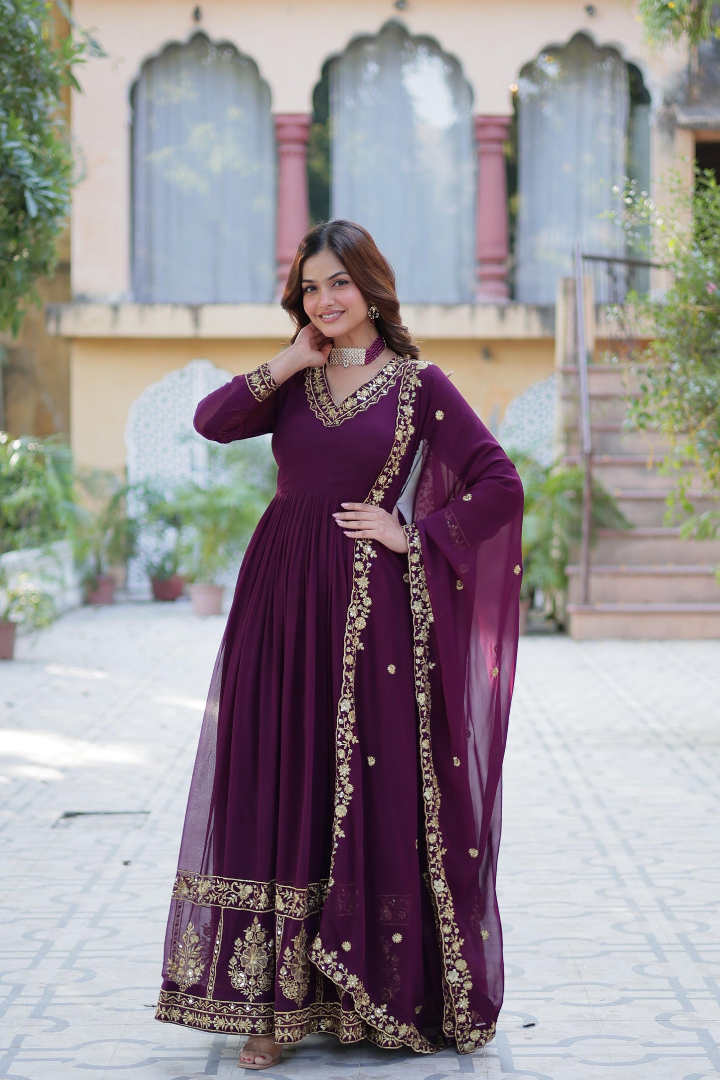 Designer Readymade Gown-Dupatta Collections in purple color