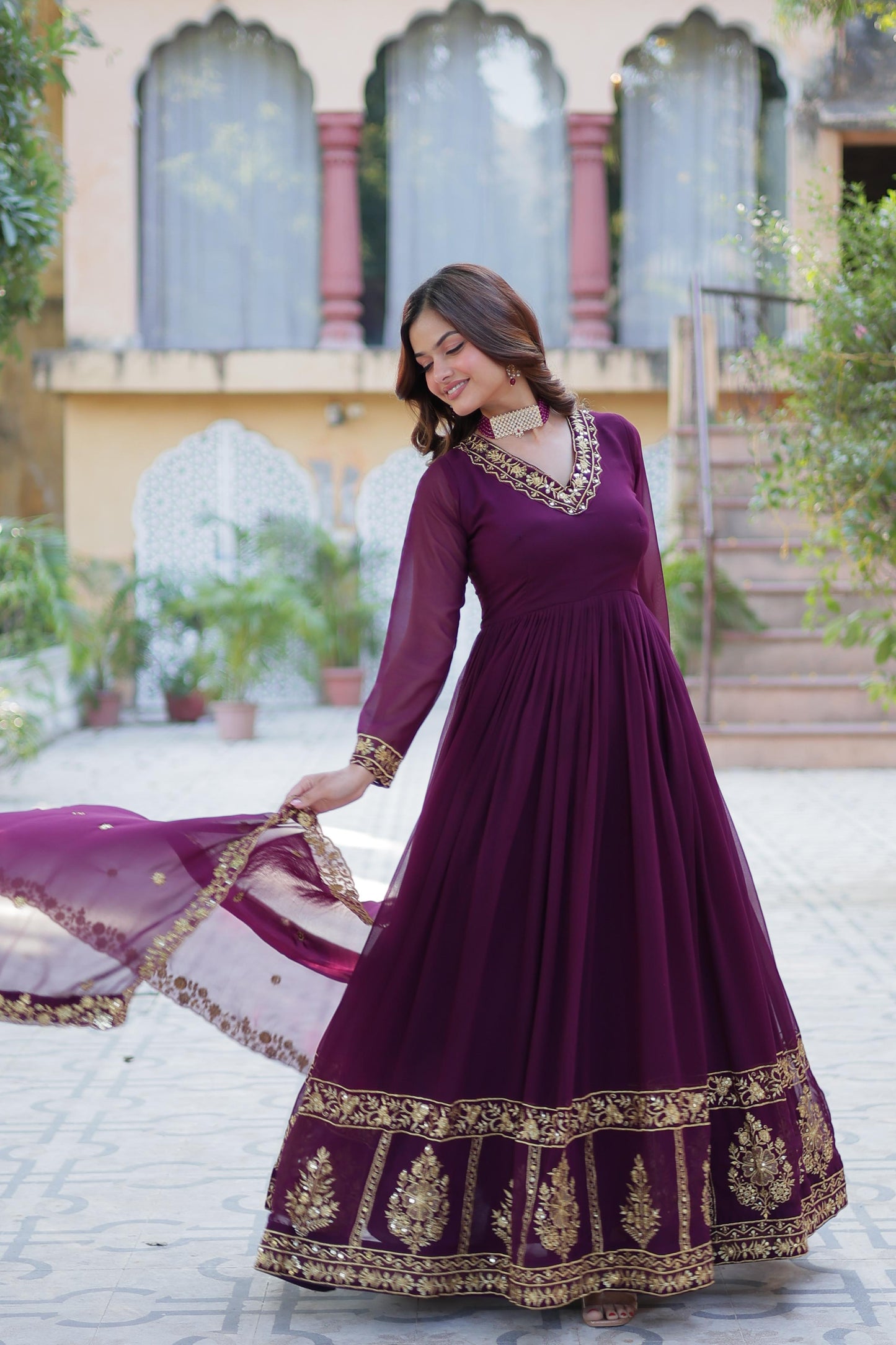 Designer Readymade Gown-Dupatta Collections in purple color