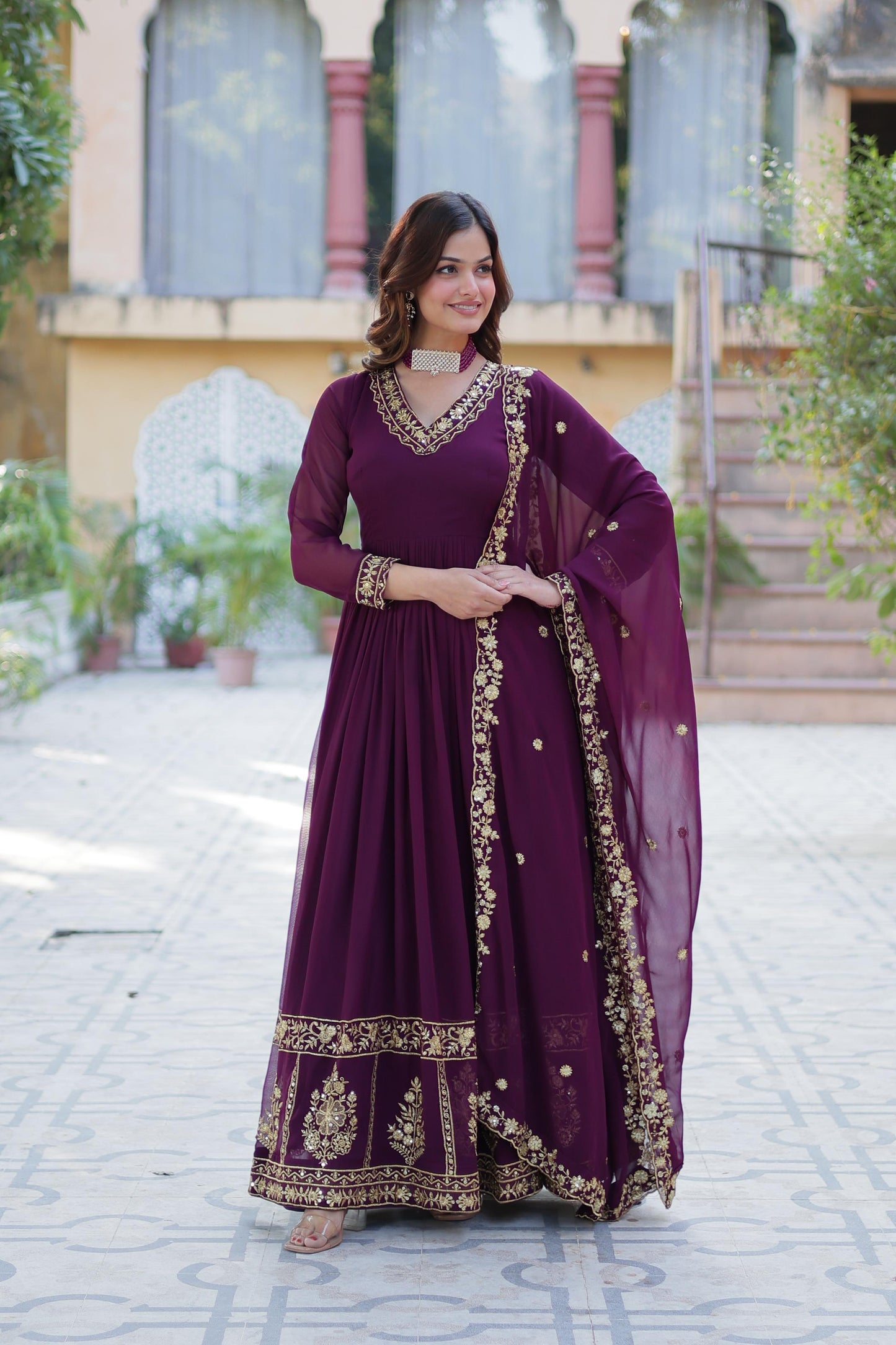 Designer Readymade Gown-Dupatta Collections in purple color