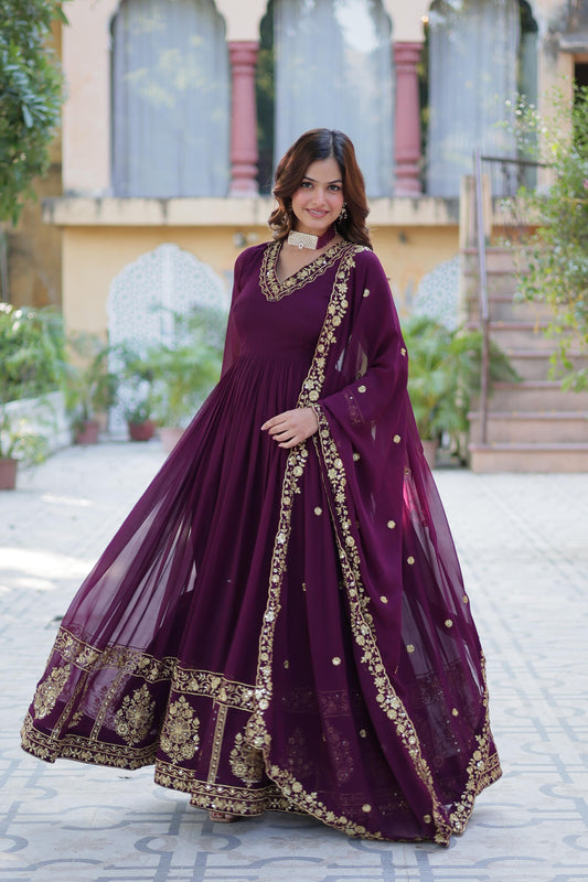Designer Readymade Gown-Dupatta Collections in purple color