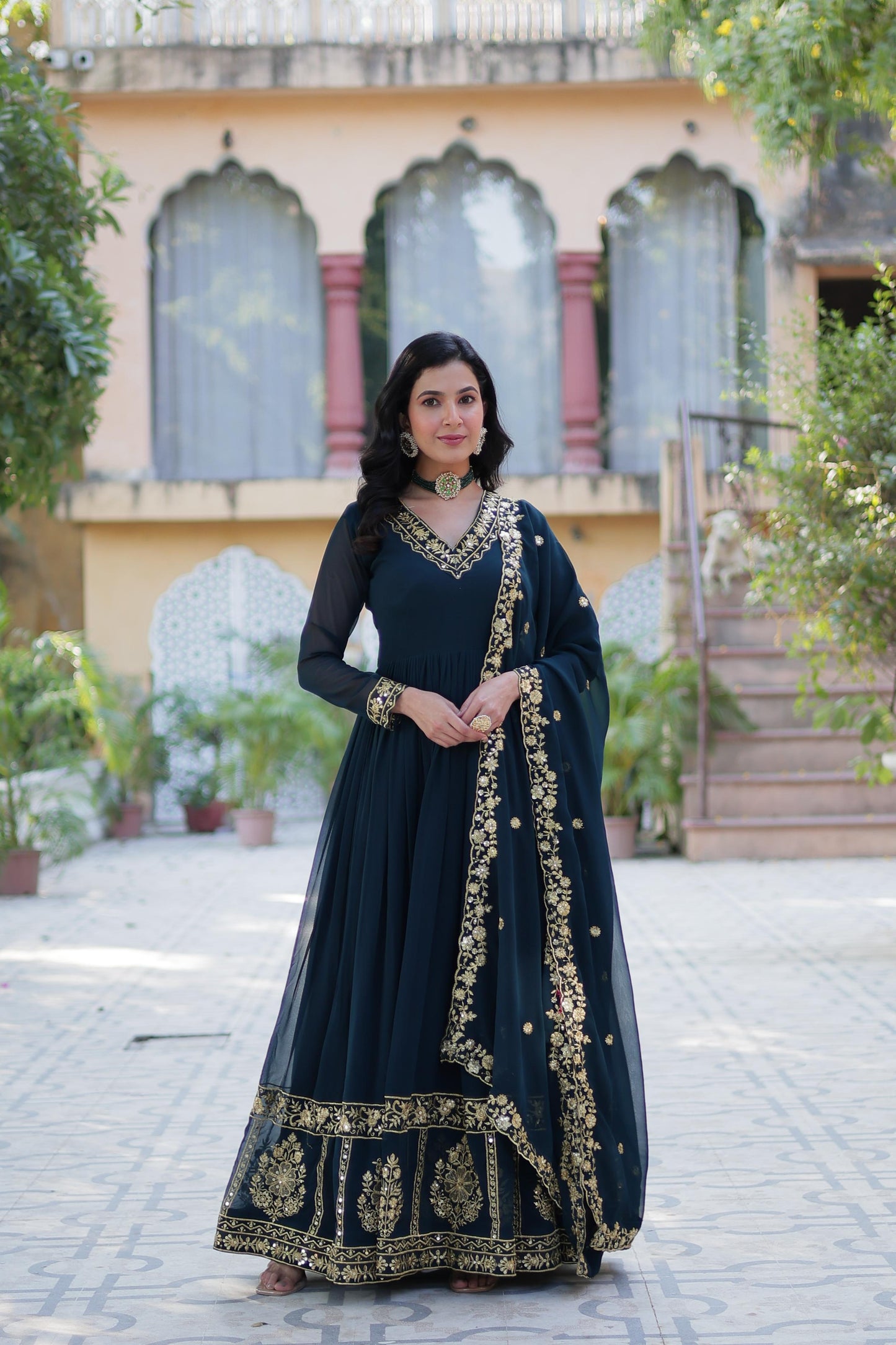Designer Readymade Gown-Dupatta Collections in BLue color