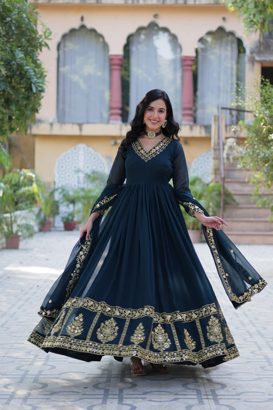 Designer Readymade Gown-Dupatta Collections in BLue color