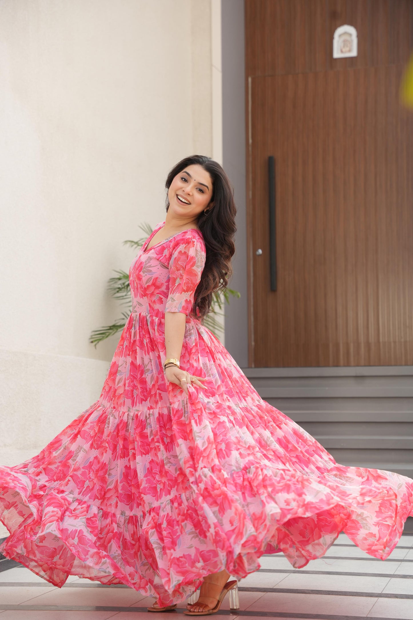 Pink Color Beautiful Gown in Georgette fabric