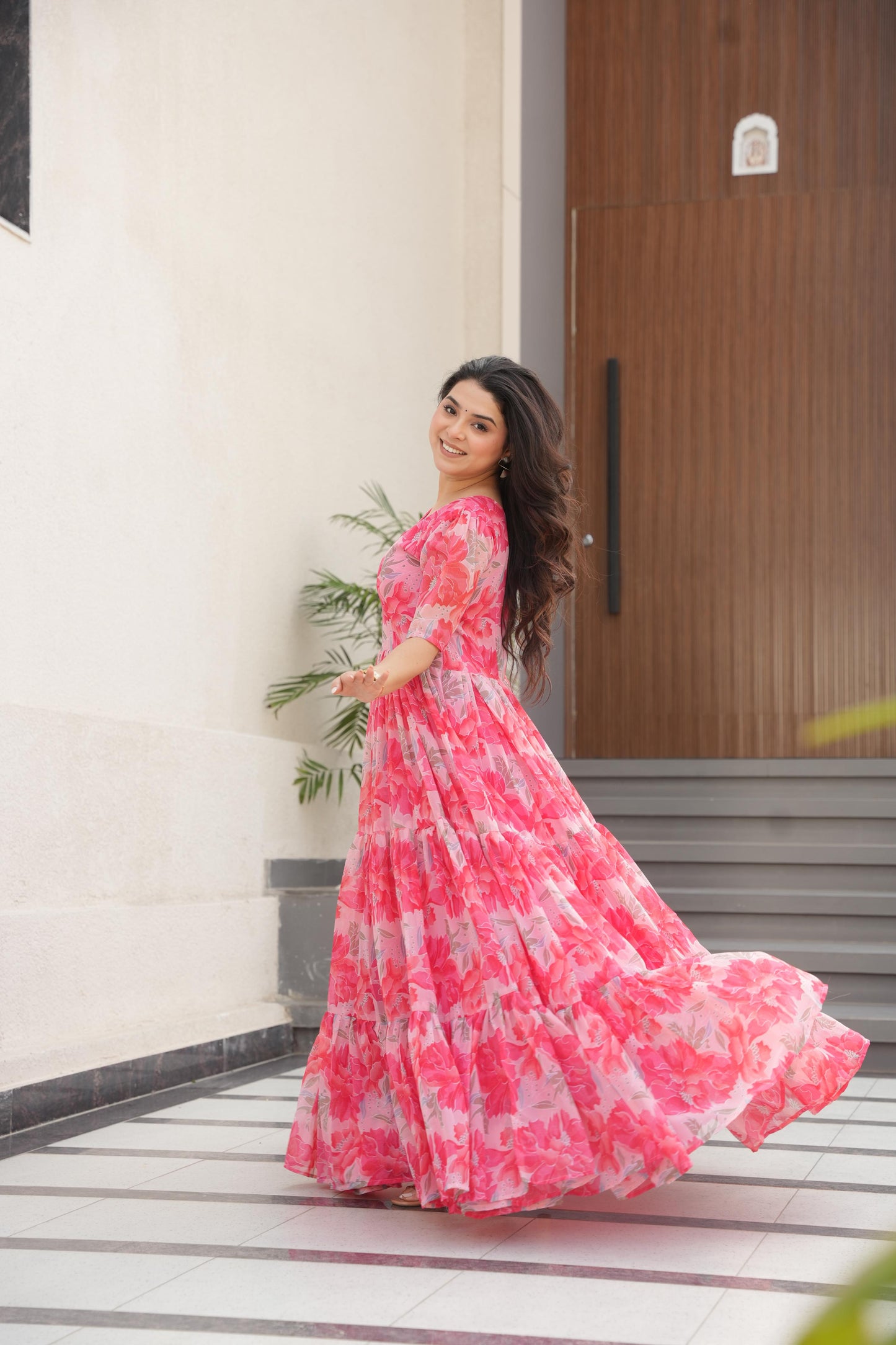 Pink Color Beautiful Gown in Georgette fabric