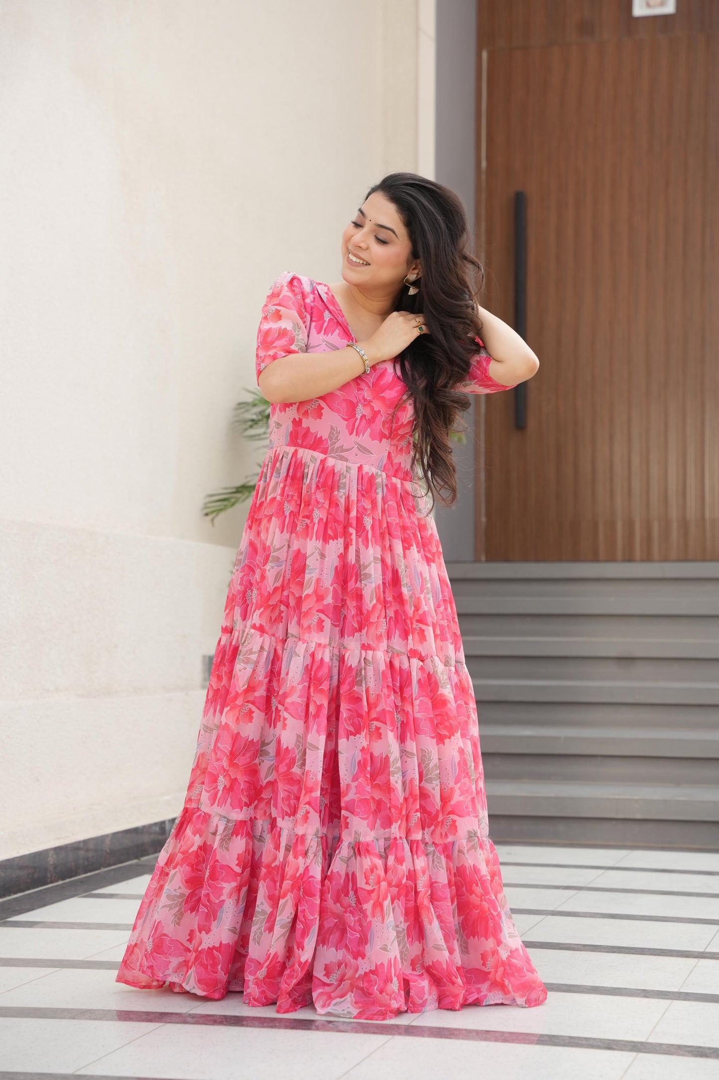 Pink Color Beautiful Gown in Georgette fabric