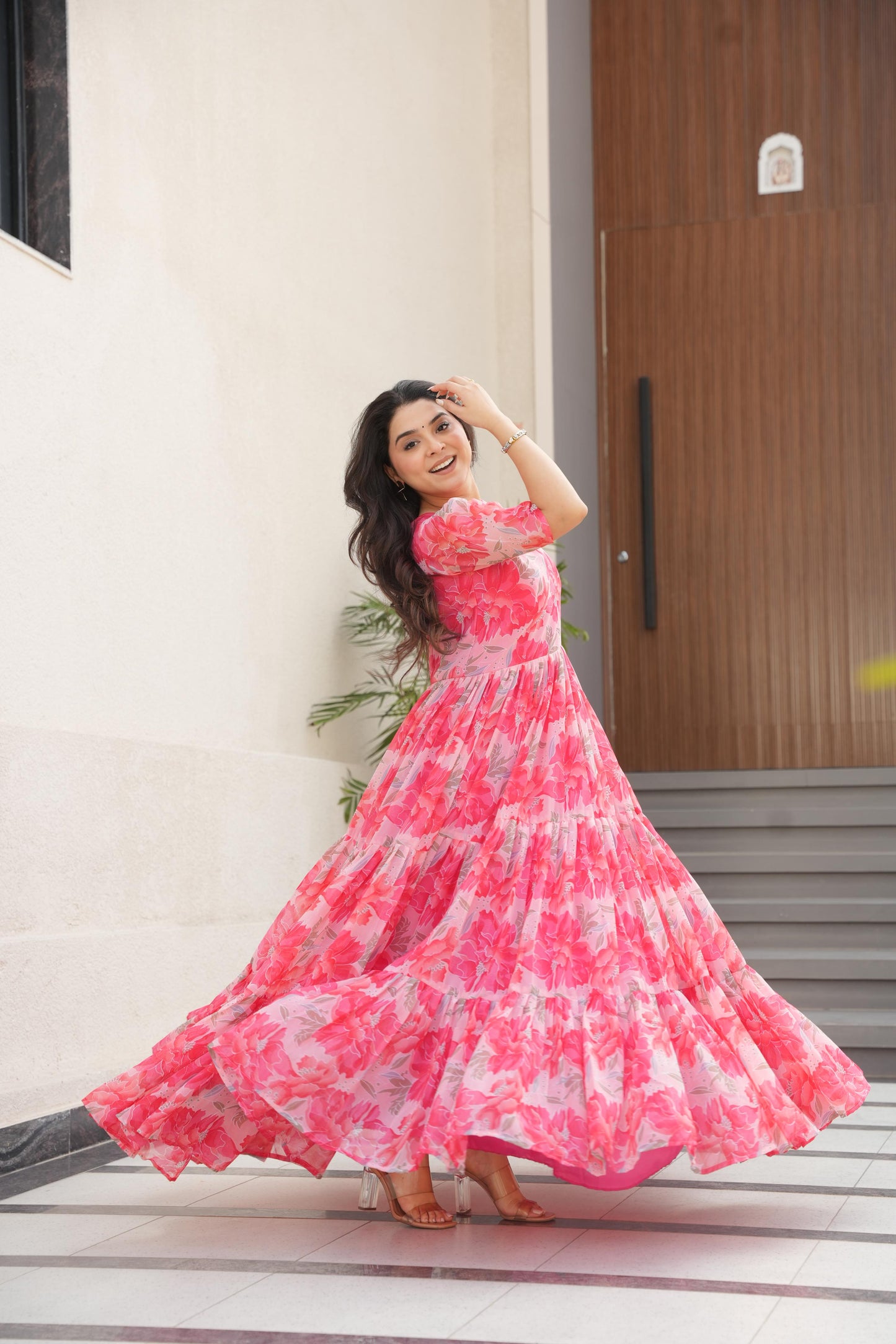 Pink Color Beautiful Gown in Georgette fabric