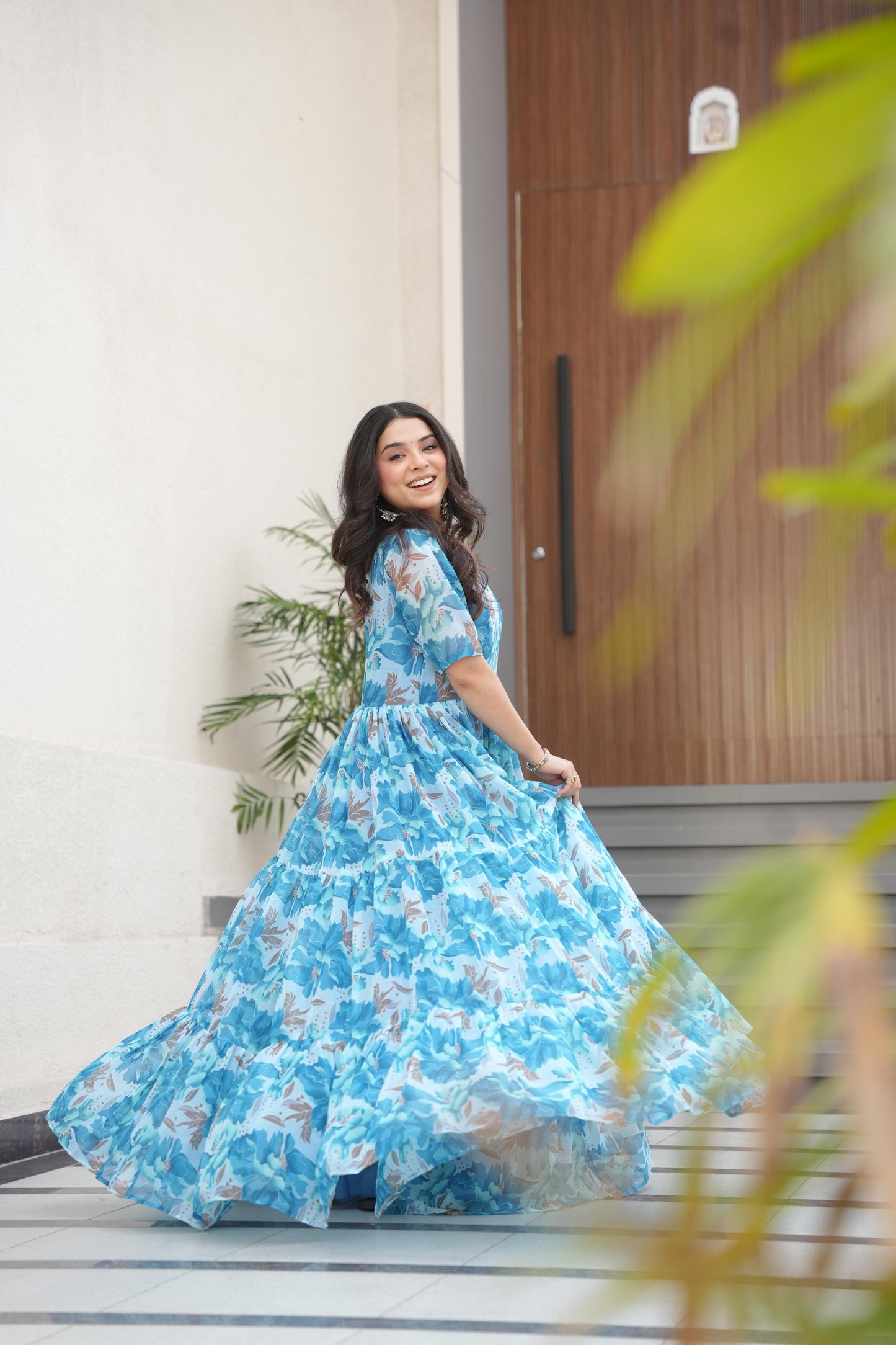 Sky BLue Color Beautiful Gown in Georgette fabric