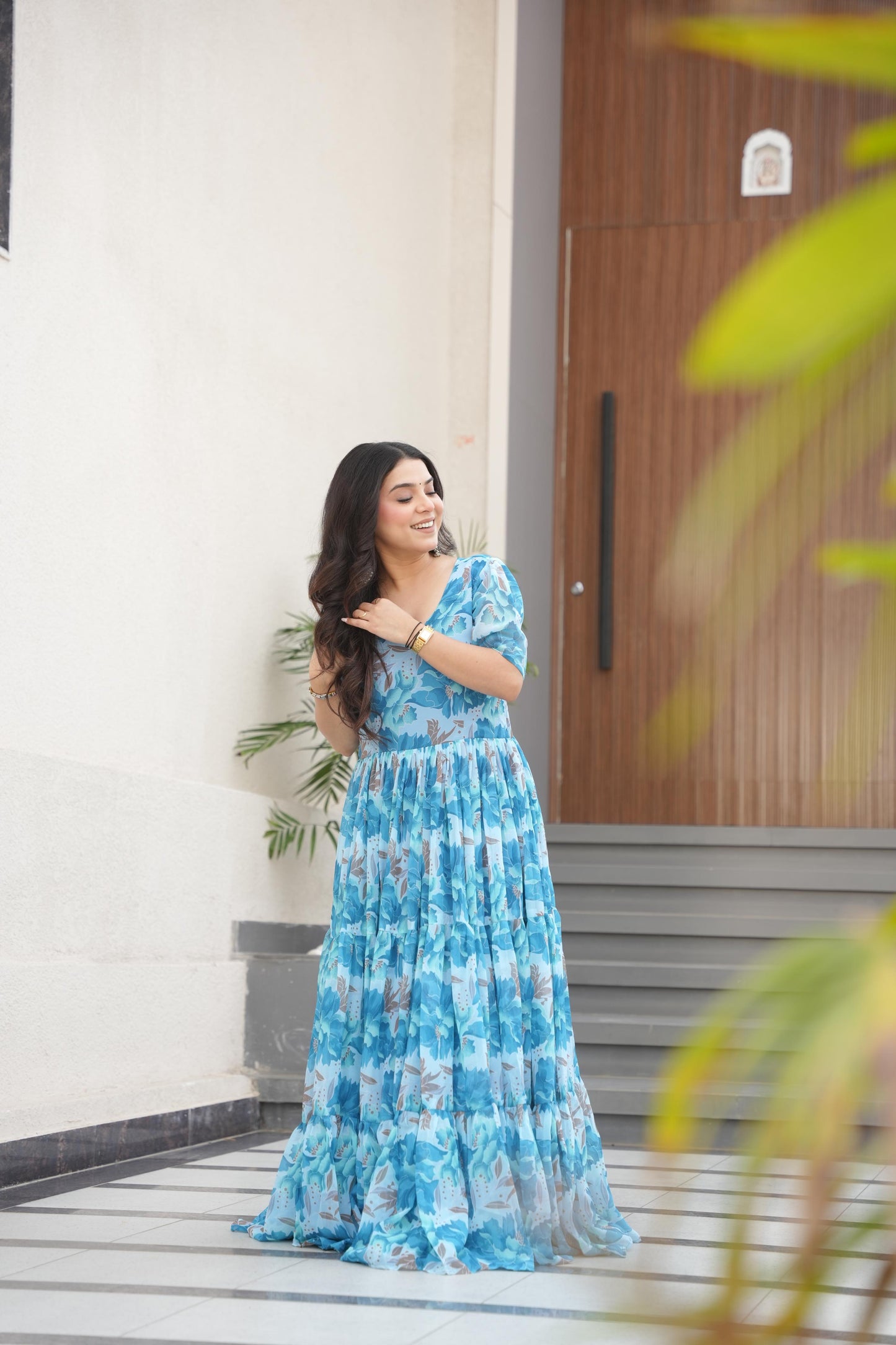 Sky BLue Color Beautiful Gown in Georgette fabric