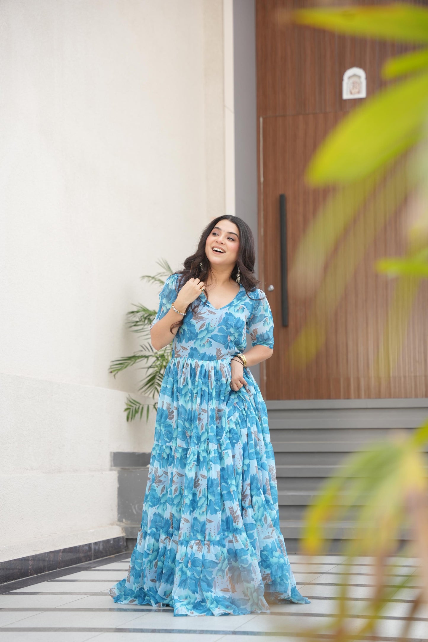 Sky BLue Color Beautiful Gown in Georgette fabric