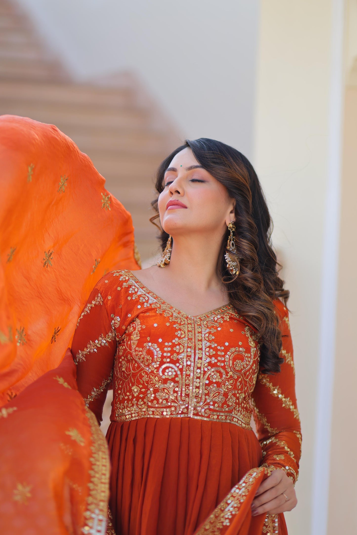 Fanta Color Beautiful Gown in Fancy Fendy Fabric with sequence work