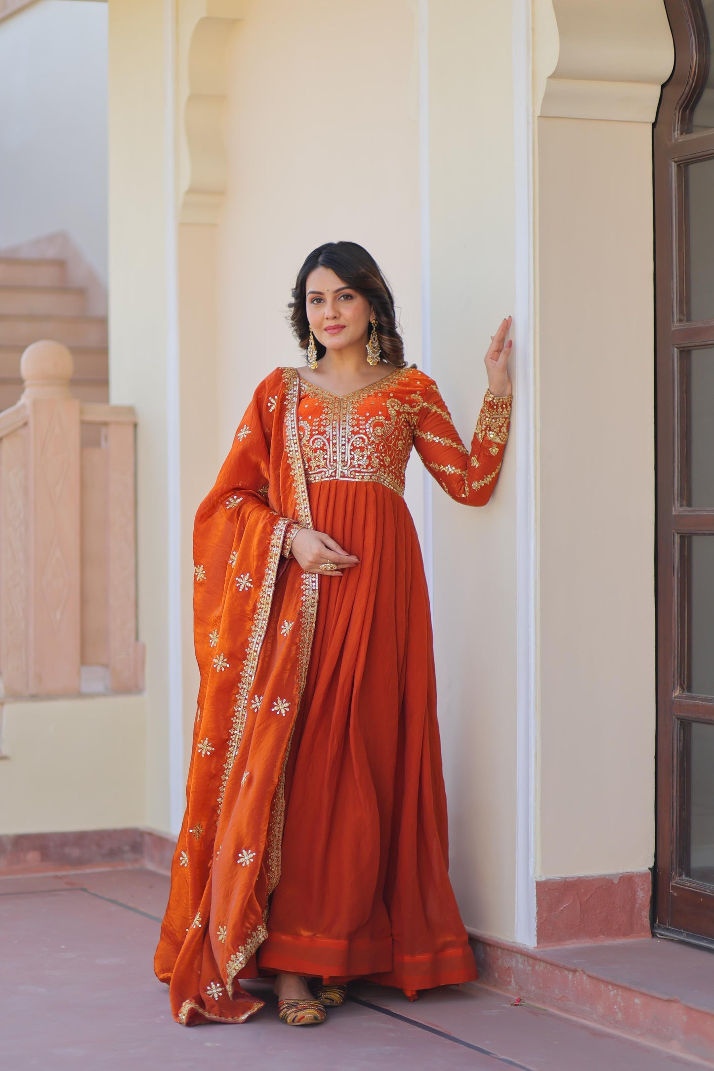 Fanta Color Beautiful Gown in Fancy Fendy Fabric with sequence work