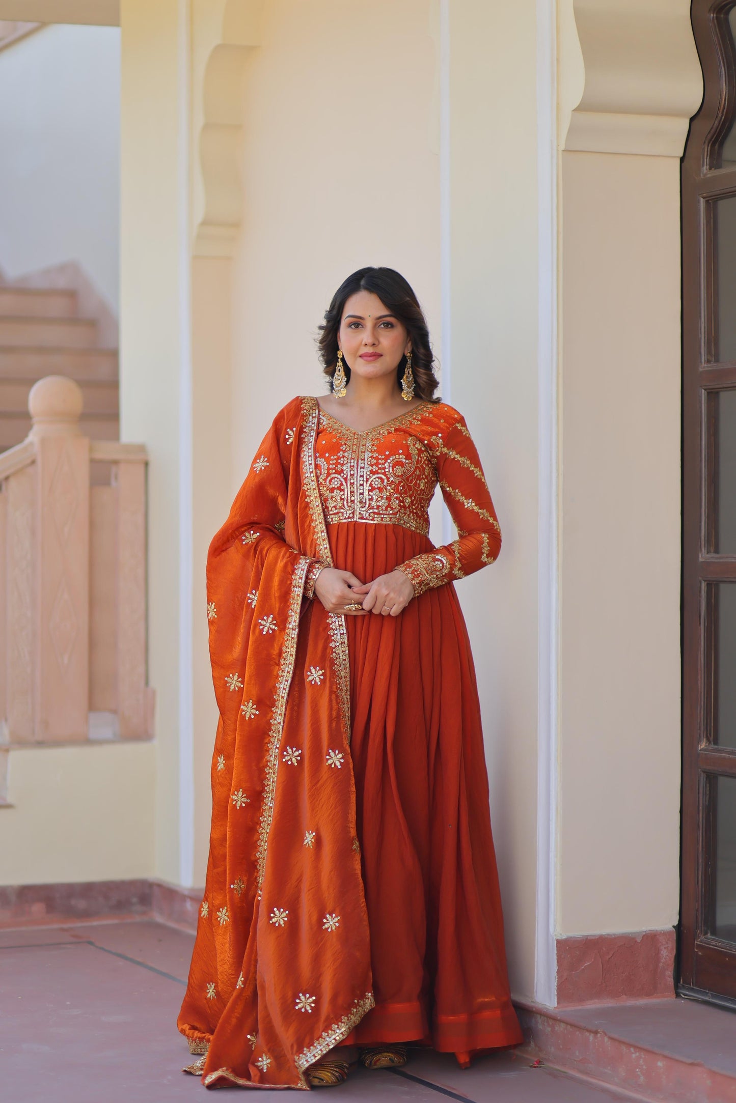 Fanta Color Beautiful Gown in Fancy Fendy Fabric with sequence work