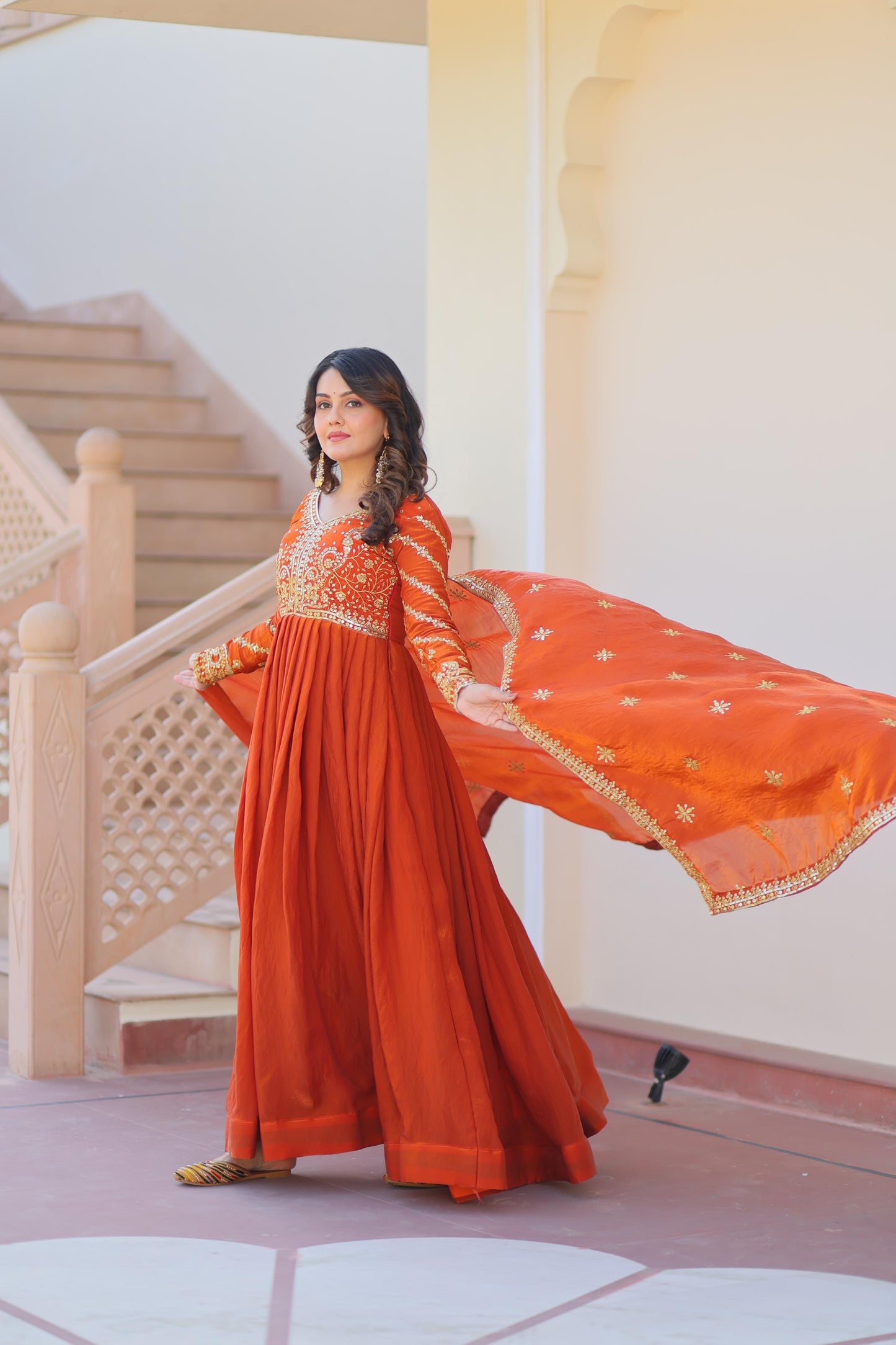 Fanta Color Beautiful Gown in Fancy Fendy Fabric with sequence work
