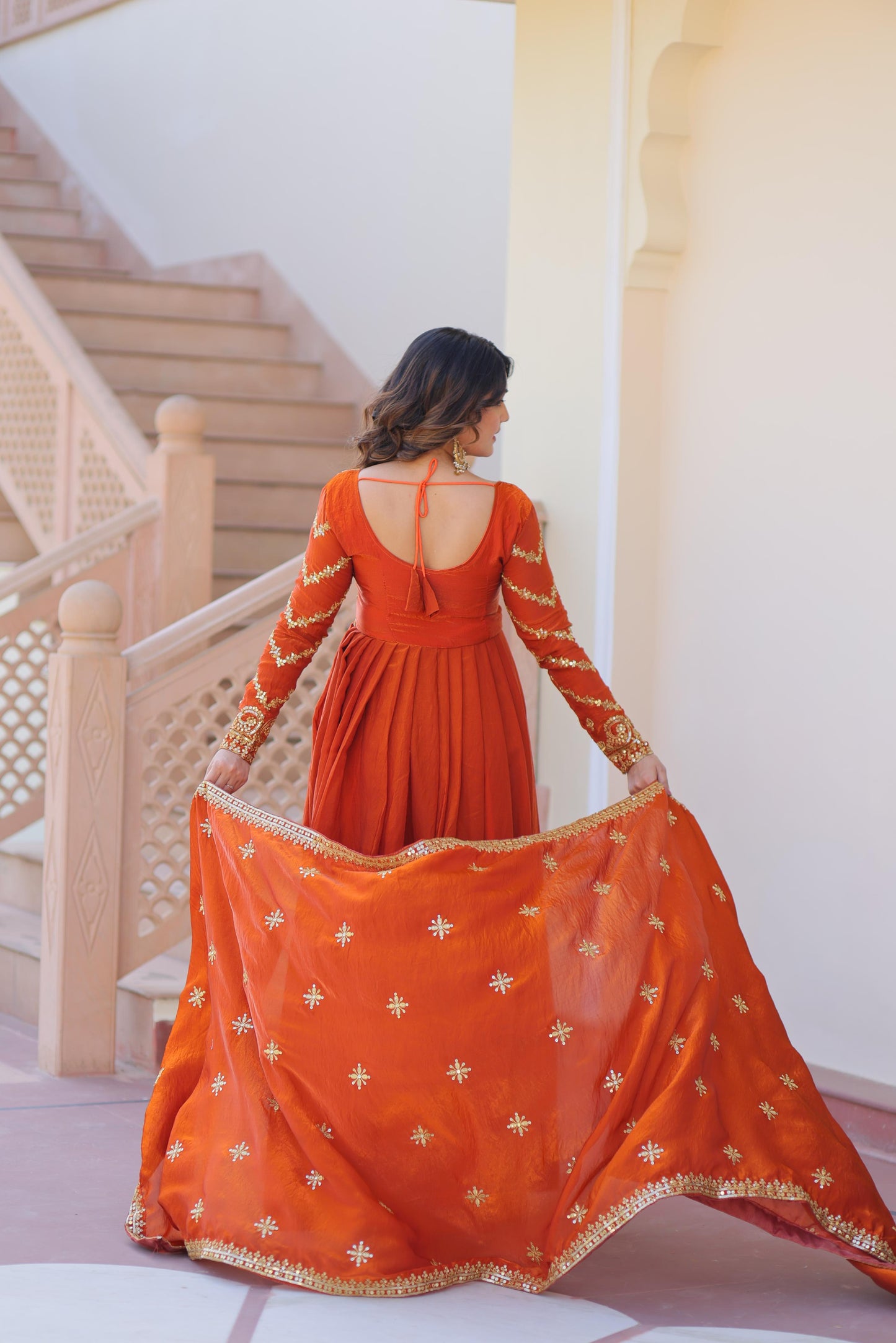 Fanta Color Beautiful Gown in Fancy Fendy Fabric with sequence work