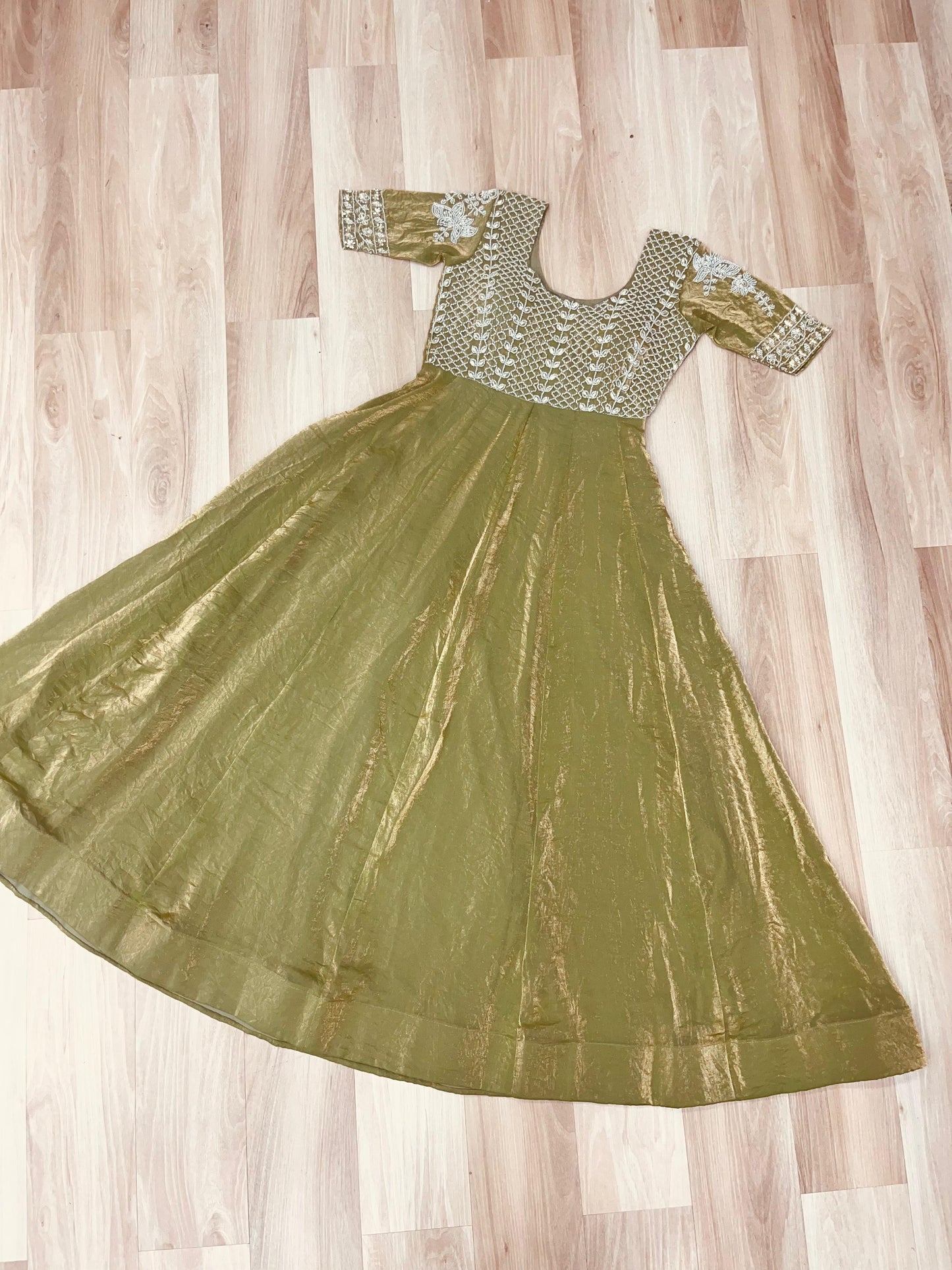 Readymade Designer Gown in Fandy silk Fabric in green color
