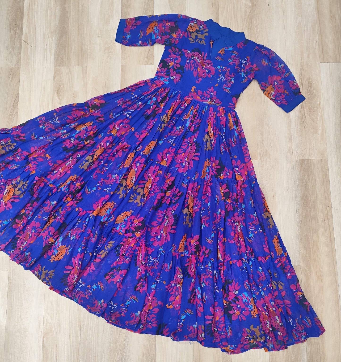women fully flair gown made with faux georgette fabrics with print with 10+ meter flair
