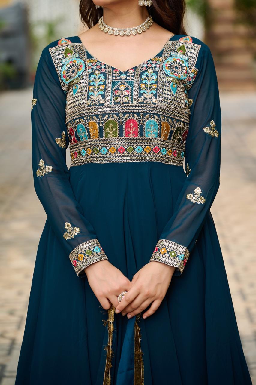 Rama Color Beautiful Anarkali Gown in Georgette Fabric