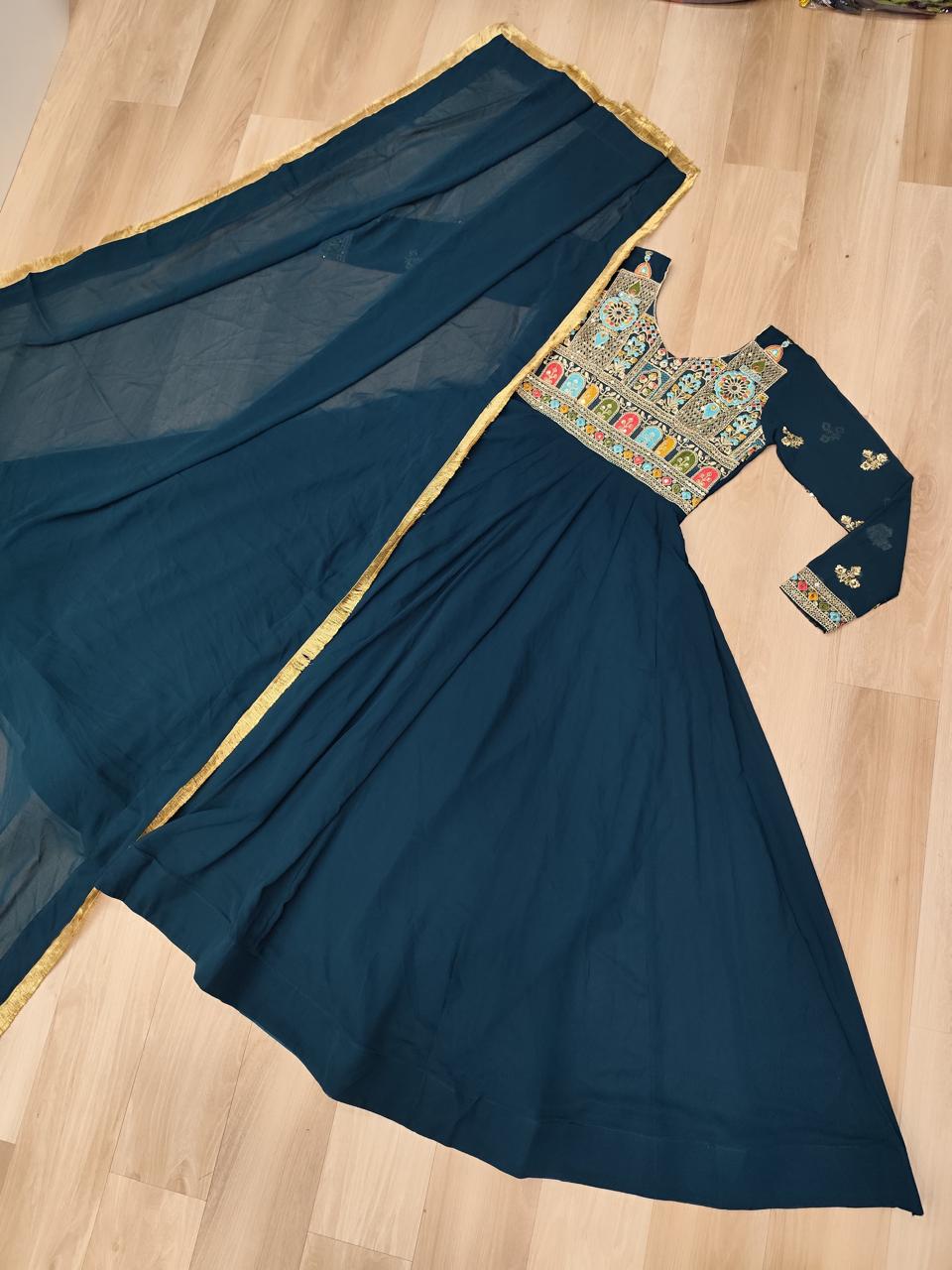 Rama Color Beautiful Anarkali Gown in Georgette Fabric