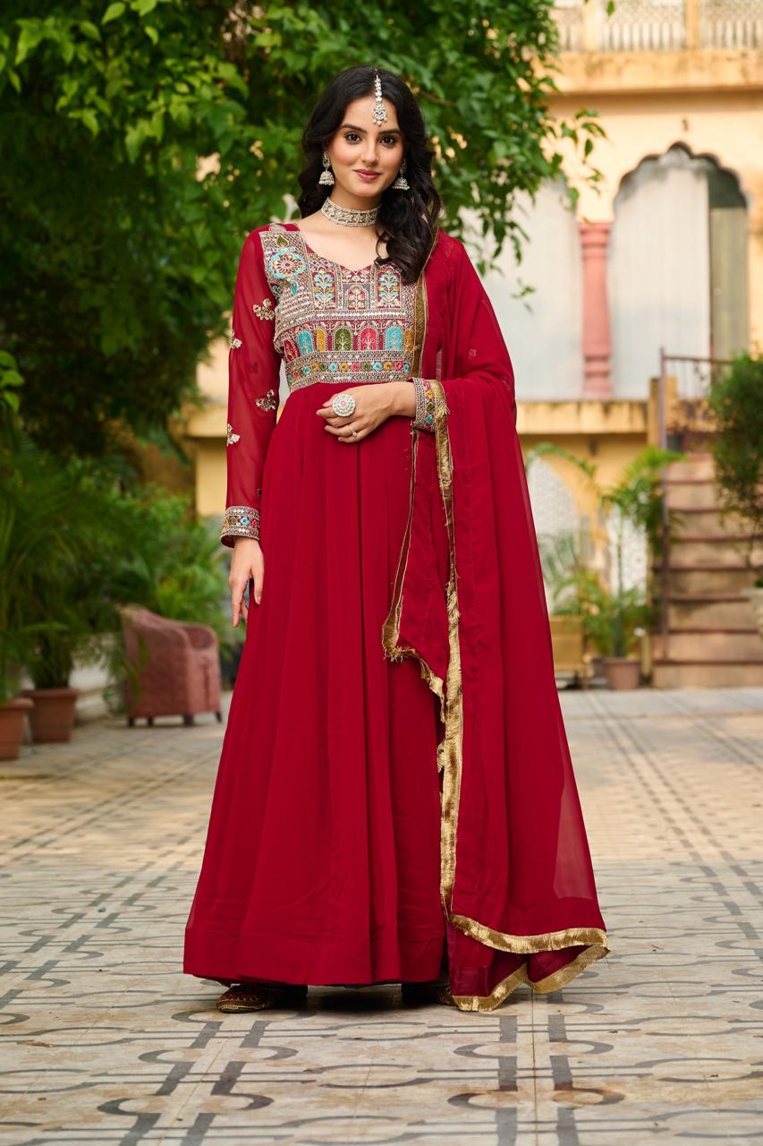 Maroon Color Beautiful Anarkali Gown in Georgette Fabric