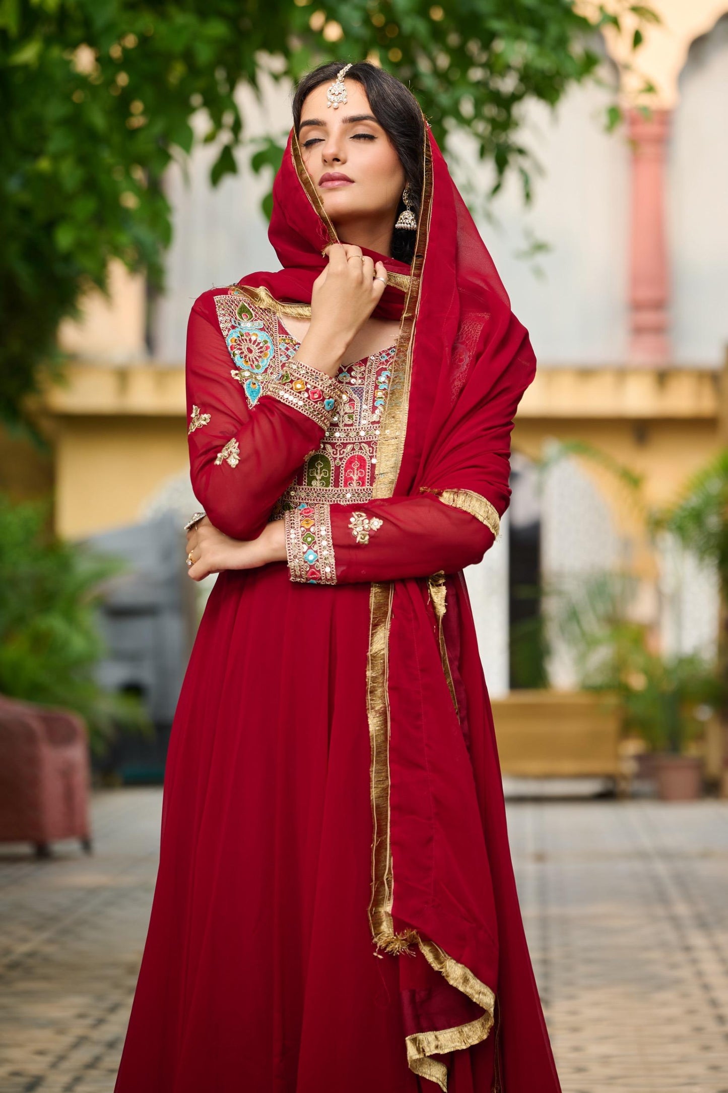 Maroon Color Beautiful Anarkali Gown in Georgette Fabric
