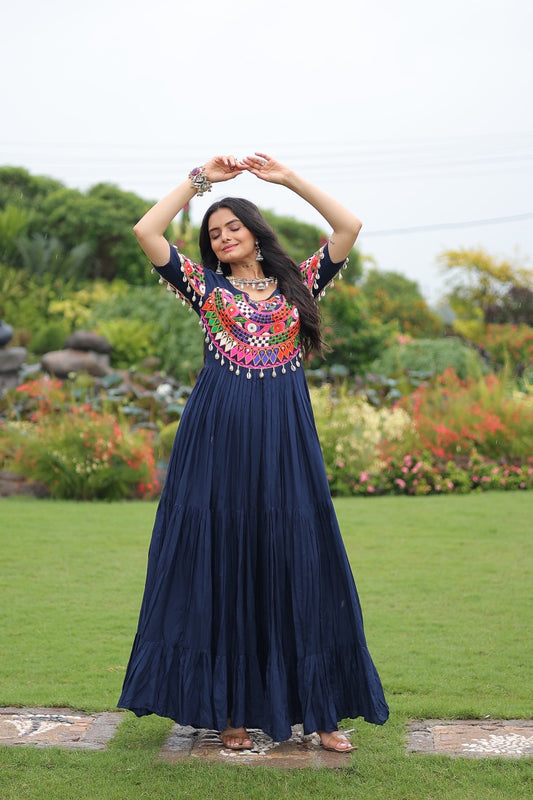 Navy Blue Color Beautiful Gown In Rayon FAbric