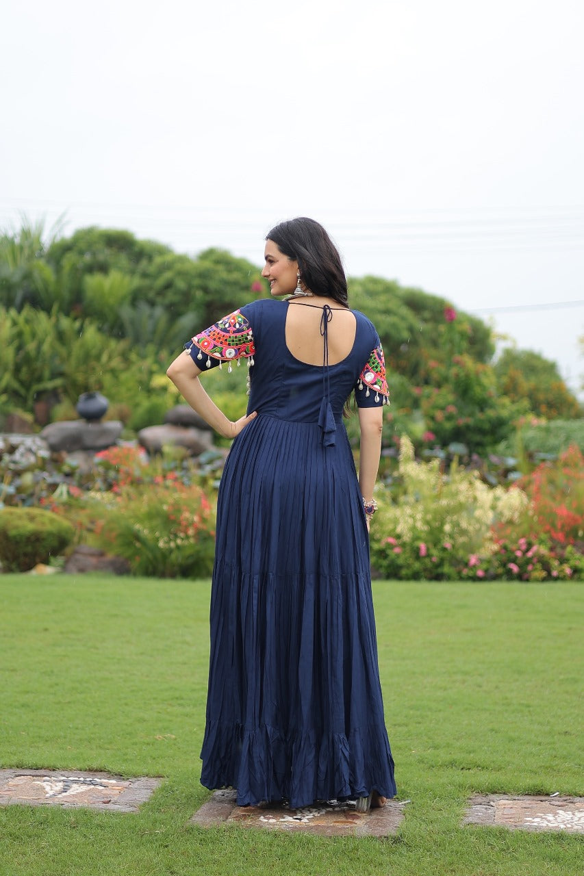 Navy Blue Color Beautiful Gown In Rayon FAbric