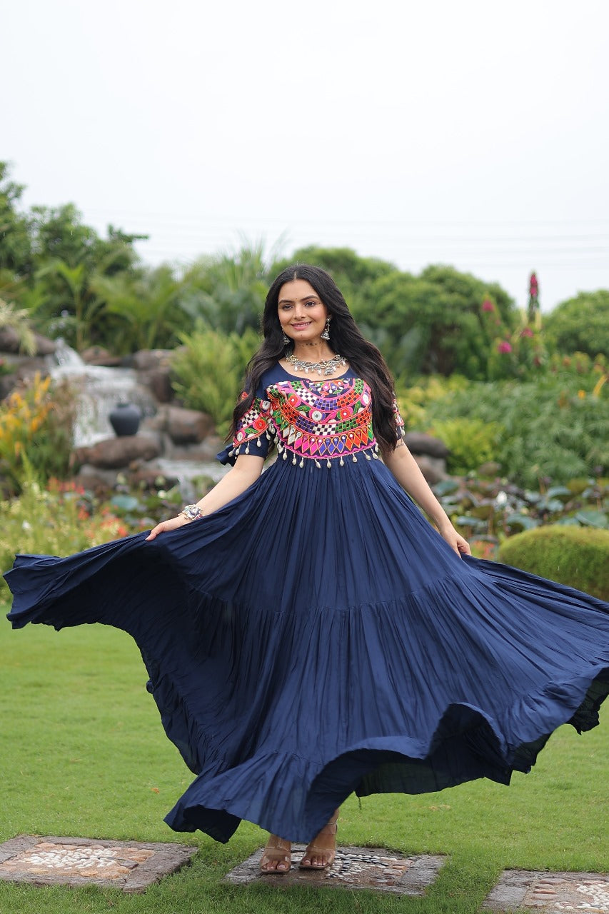 Navy Blue Color Beautiful Gown In Rayon FAbric