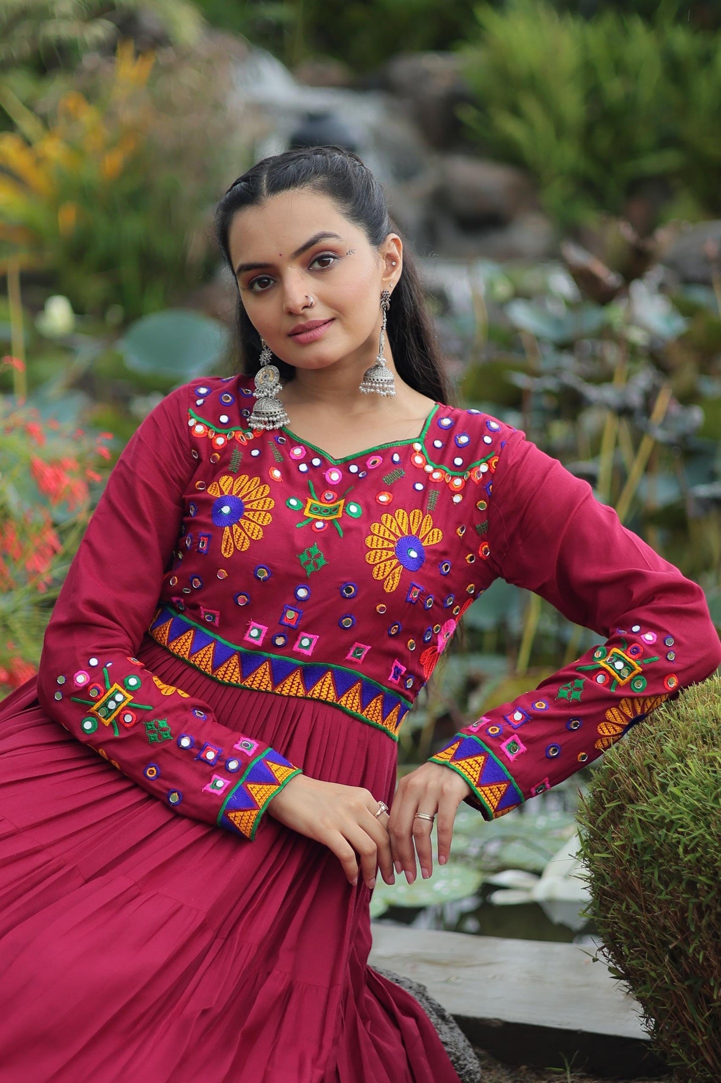 Beautiful Gown For navratri in Rayon FAbric with 10 meter flair of gown