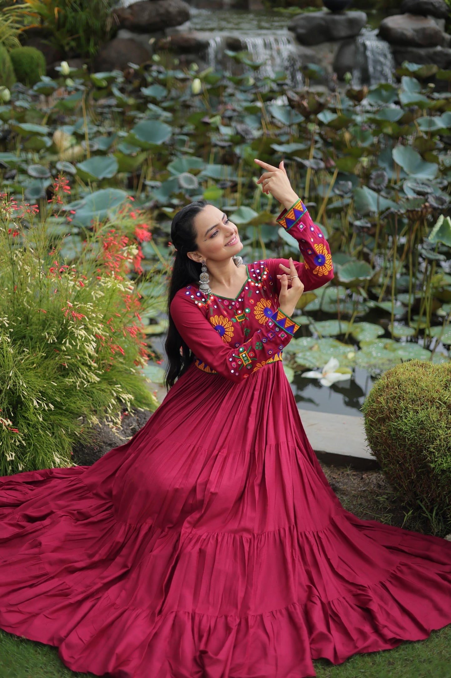 Beautiful Gown For navratri in Rayon FAbric with 10 meter flair of gown