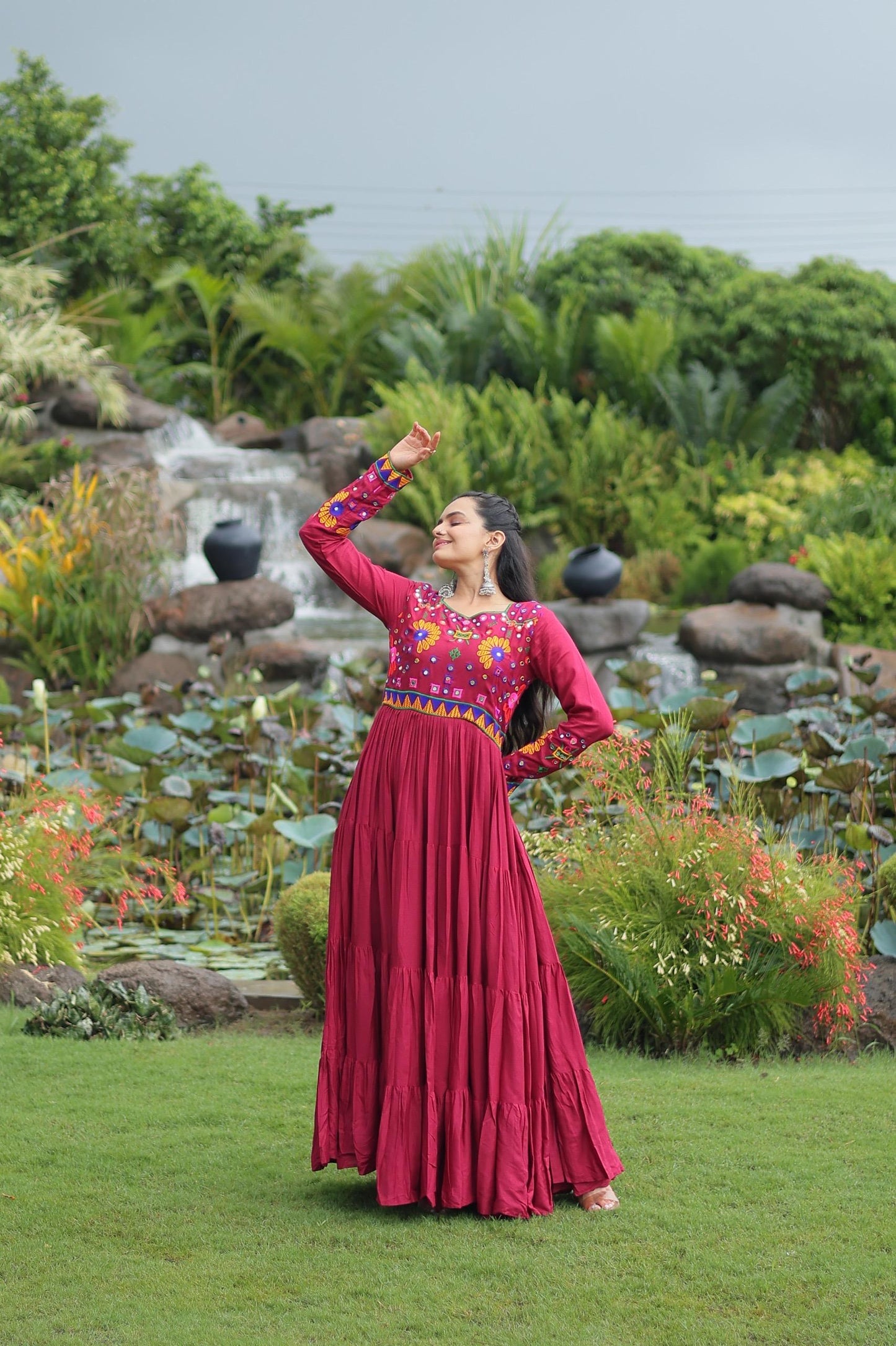 Beautiful Gown For navratri in Rayon FAbric with 10 meter flair of gown