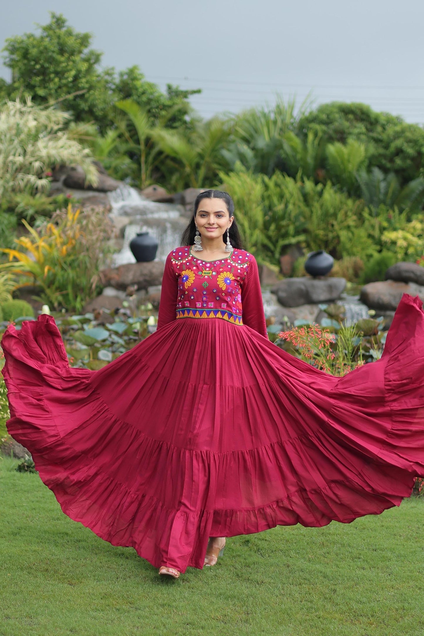 Beautiful Gown For navratri in Rayon FAbric with 10 meter flair of gown