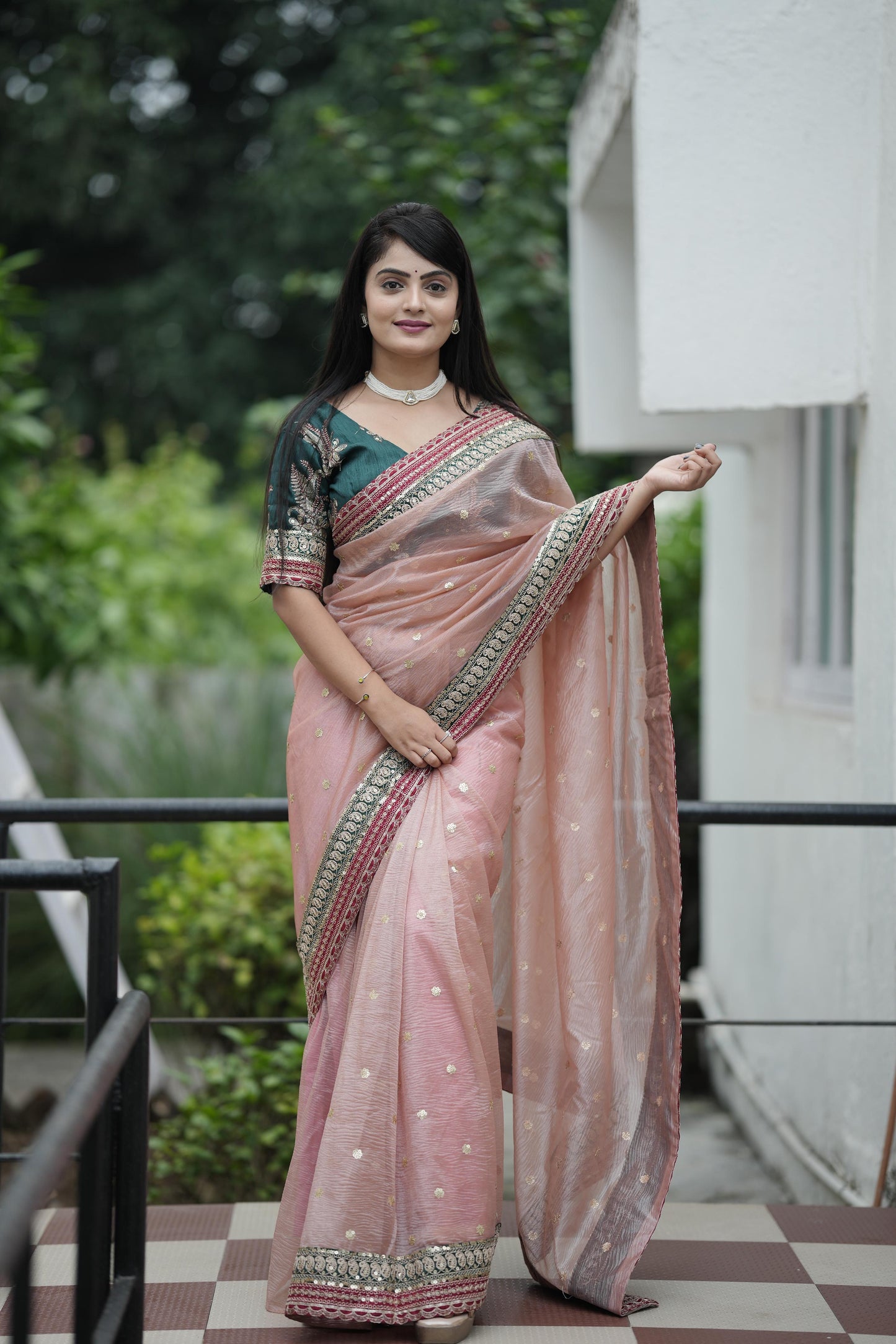 Beautiful Crush Banarasi Saree with Sequins And Cording Embroidery Work