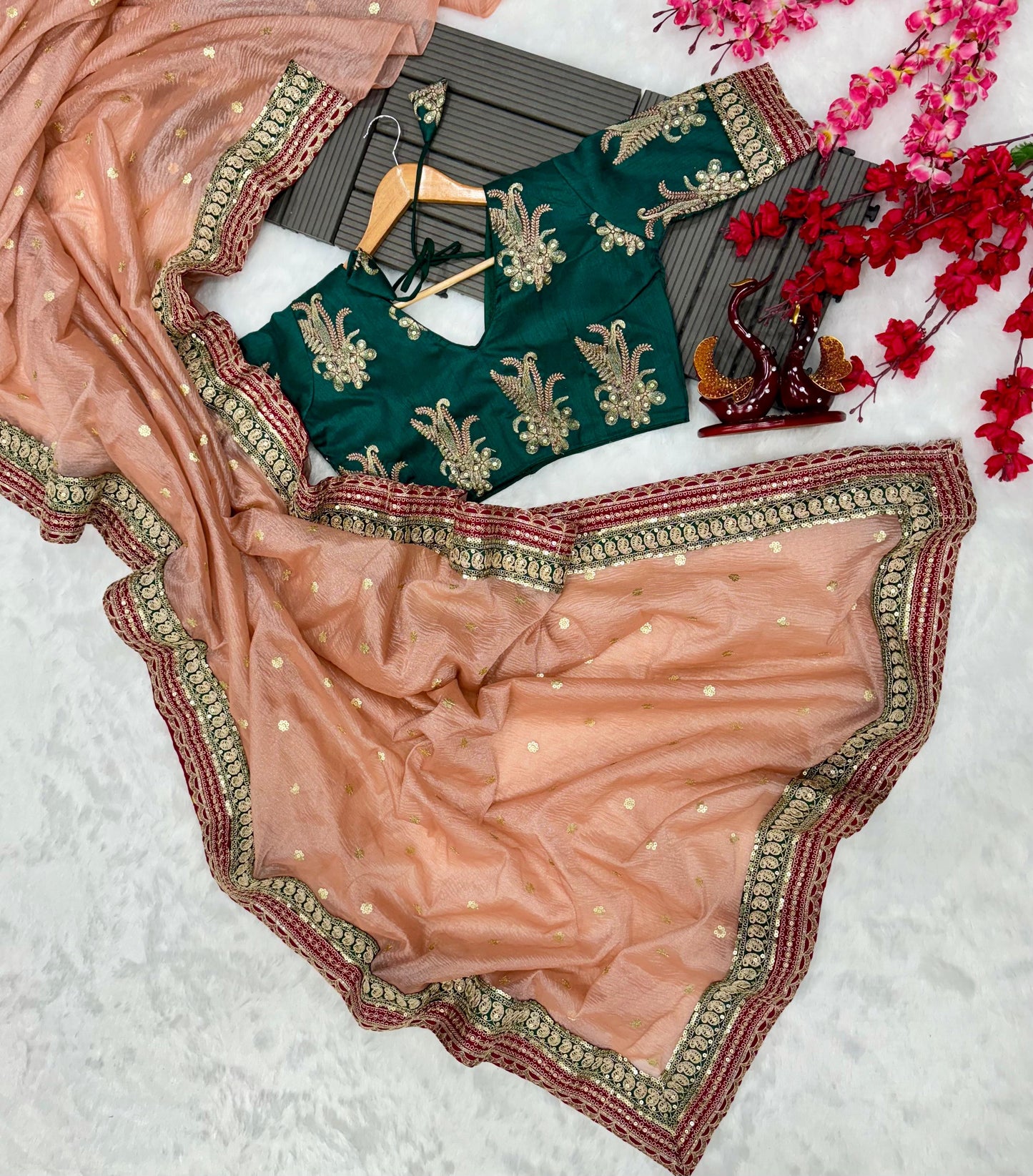 Beautiful Crush Banarasi Saree with Sequins And Cording Embroidery Work