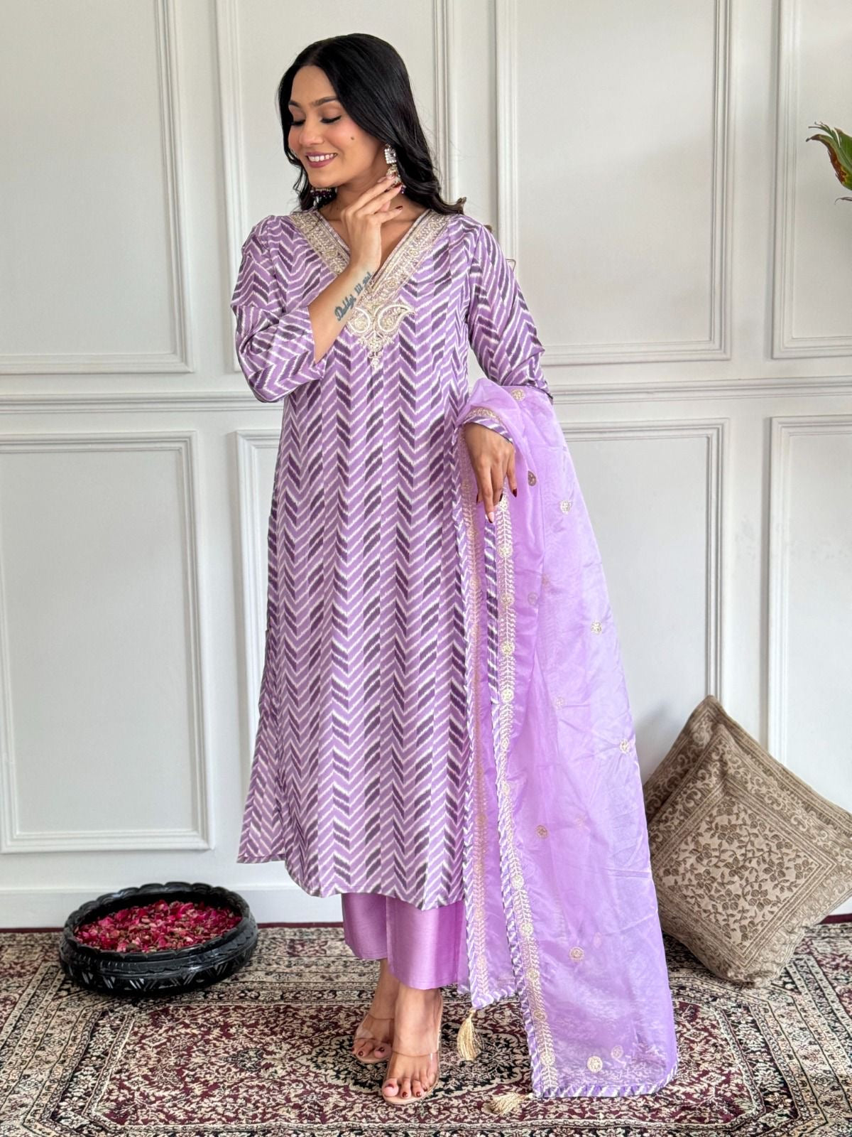 Kurti Dupatta And Bottom Set in Crepe Fabric