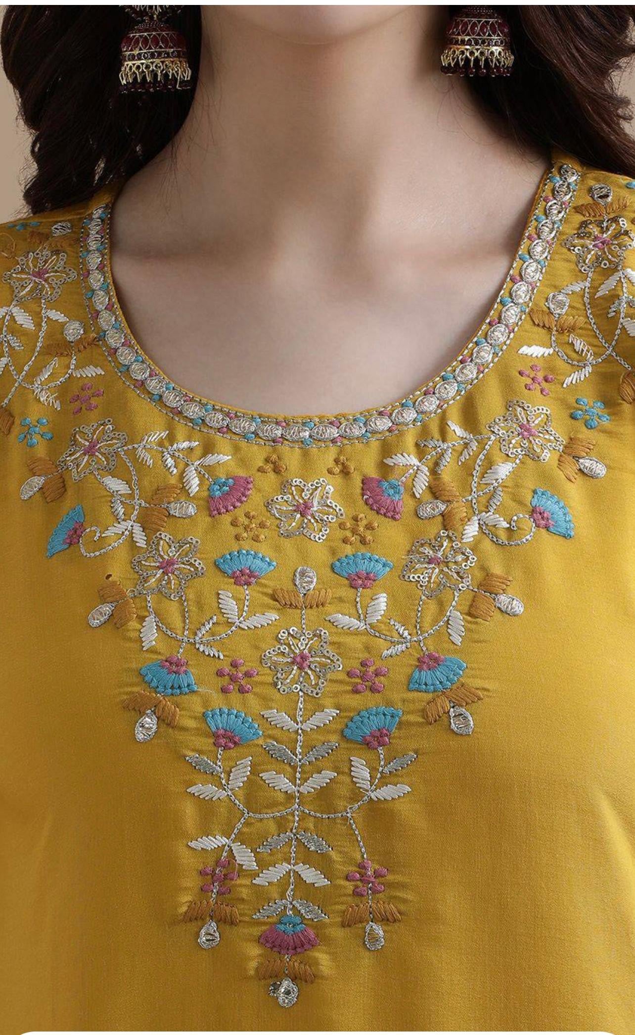 Yellow Color Beautiful Summer Wear Kurti Pent Set with dupatta