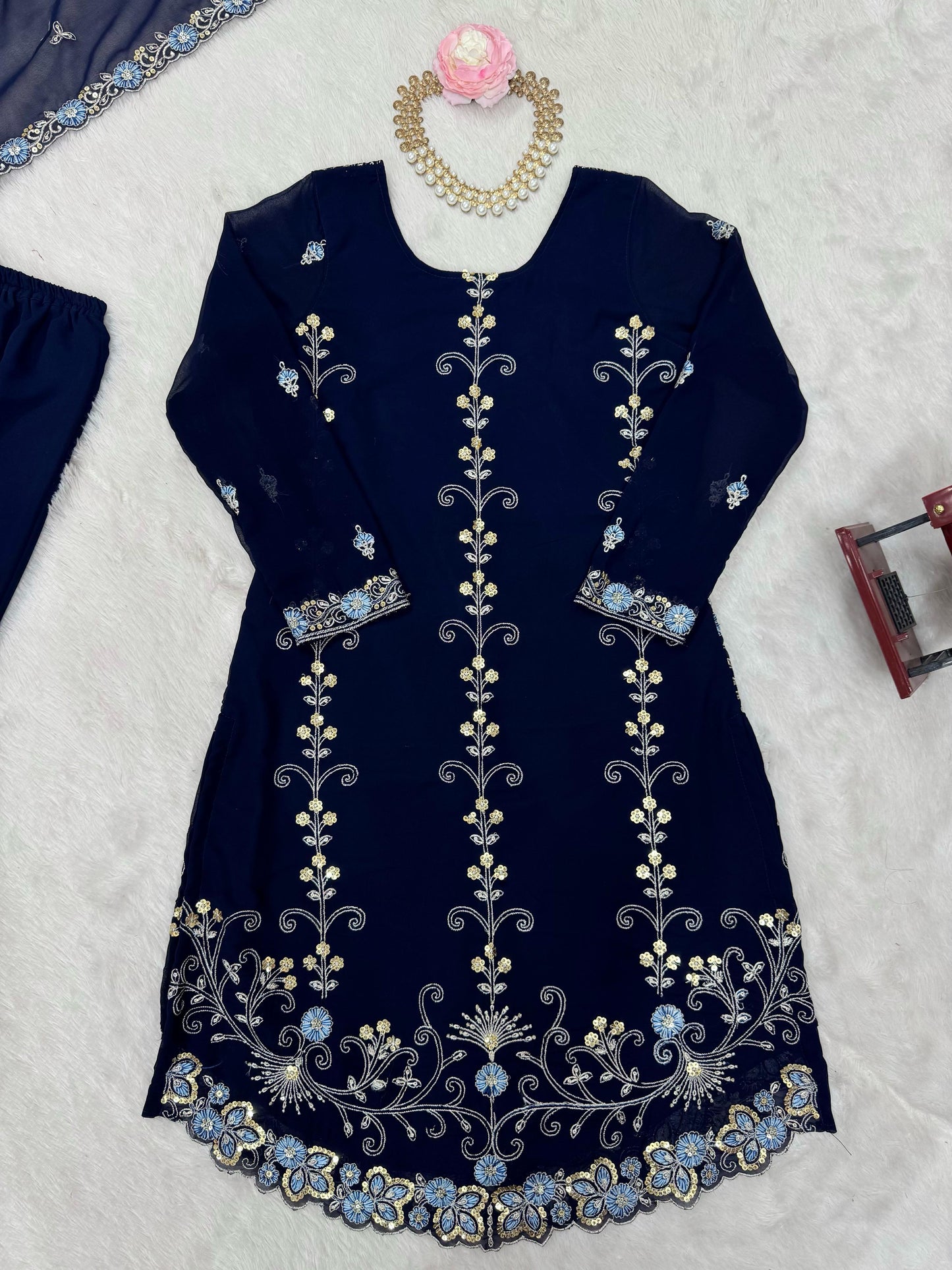 Dark Blue Color Beautiful Partywear Sharara Suit in Georgette Fabric