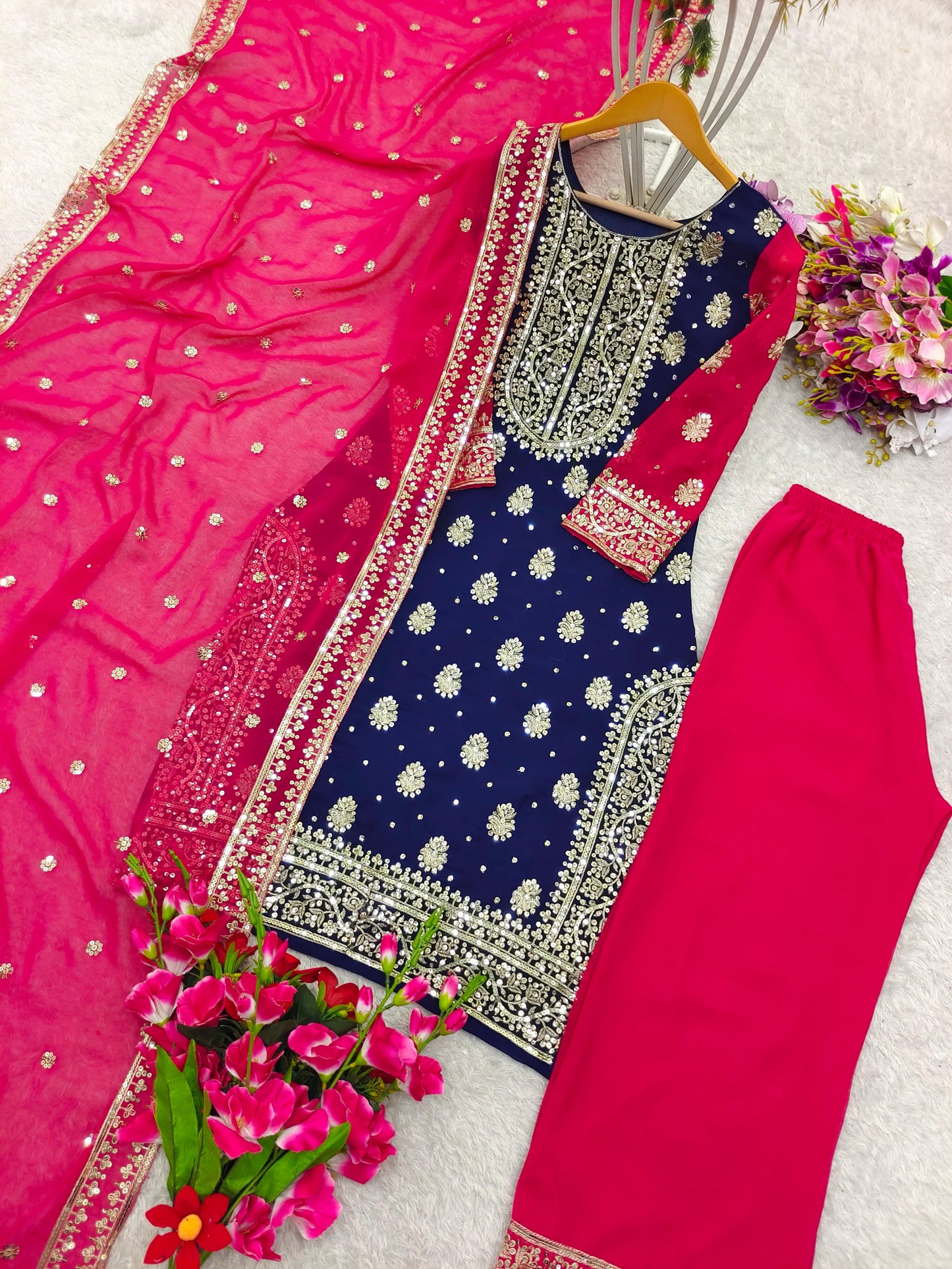 Blue Pink Color Beautiful Partywear Dress