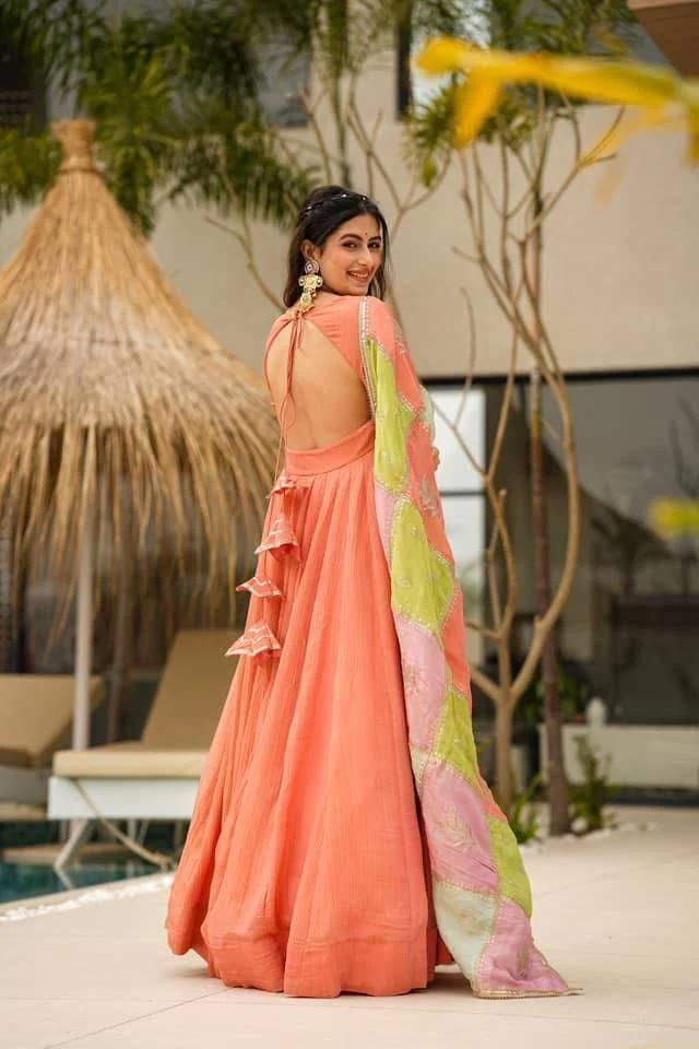Peach Color Beautiful Partywear Anarkali Suit